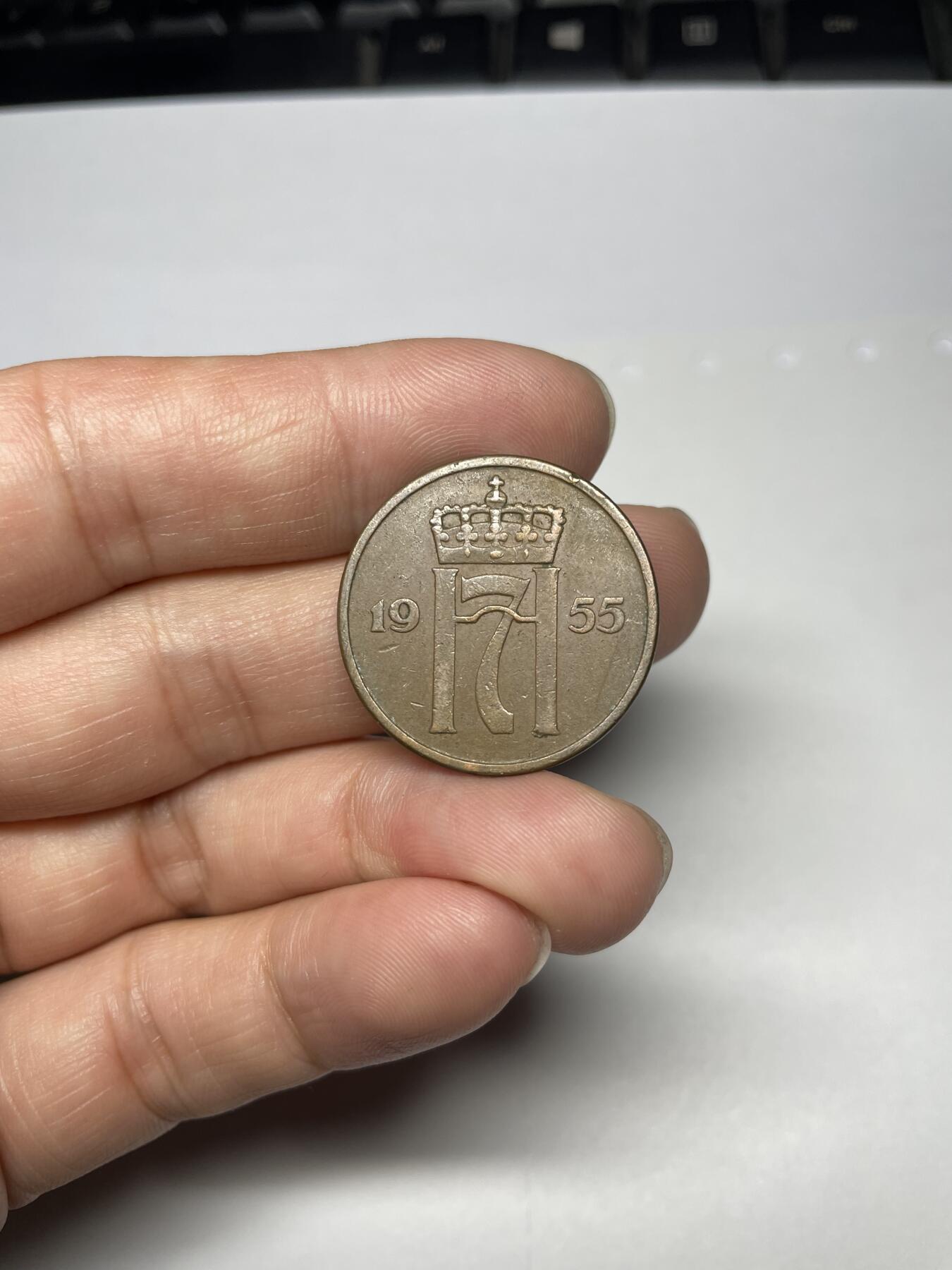 每日一拍，2024年集古藏今外币拍卖第十七期-第6场—（总第166拍），可以寄存60天，满160元包邮。 1955年挪威5欧尔