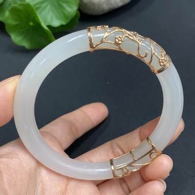 颜紫熹品牌和田玉福利专场第1期 - 颜紫熹品牌定制款和田玉白玉9K金镶手镯