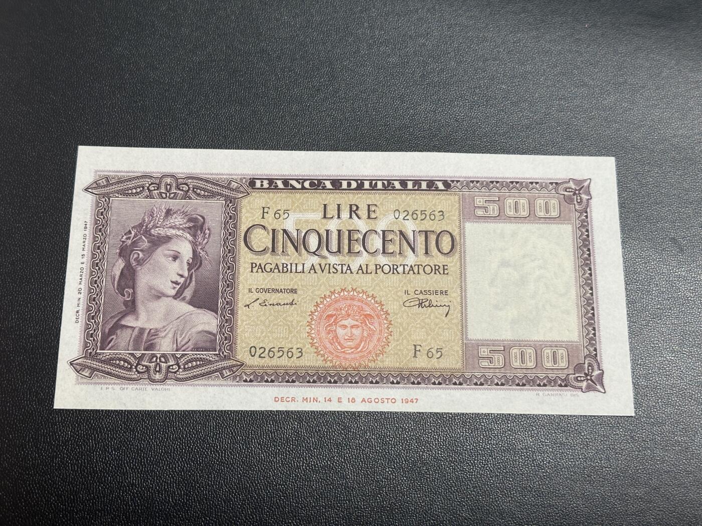 《外钞收藏家》第四百三十四期 1947年意大利500里拉 UNC- 少量潮