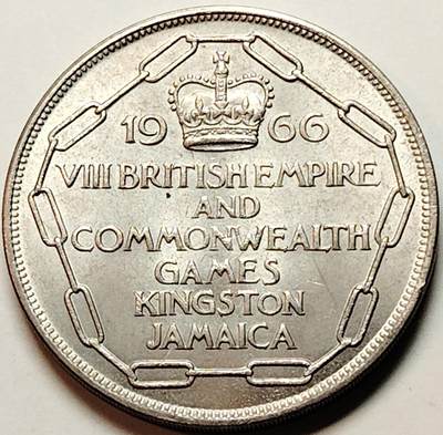 布加迪🐬～世界钱币(上海)🌾第 177 期 /  各国套币和散币 - 牙买加🇯🇲 1966年 5先令 第八届英联邦运动会 纪念币 36.8mm 