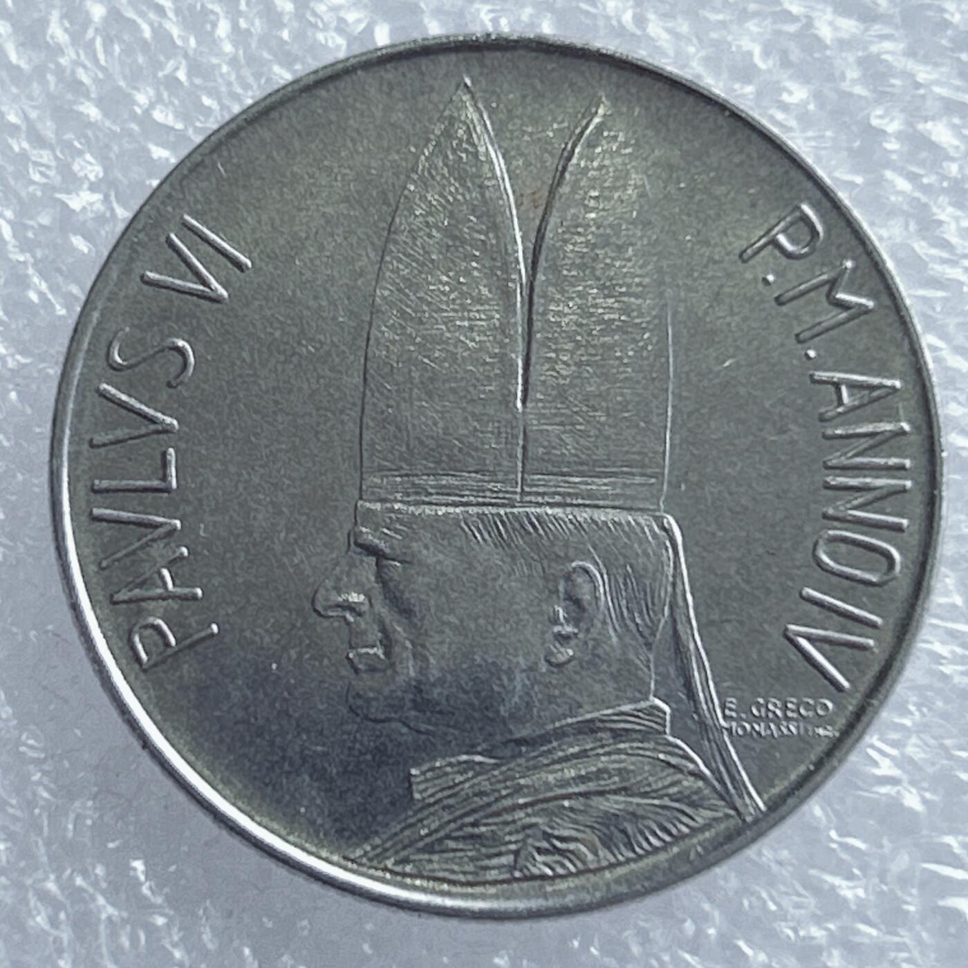 海外回流1元起拍小铺 各国钱币散币场 第18期 梵蒂冈1966年高帽教皇 牧羊人扛羊100里拉