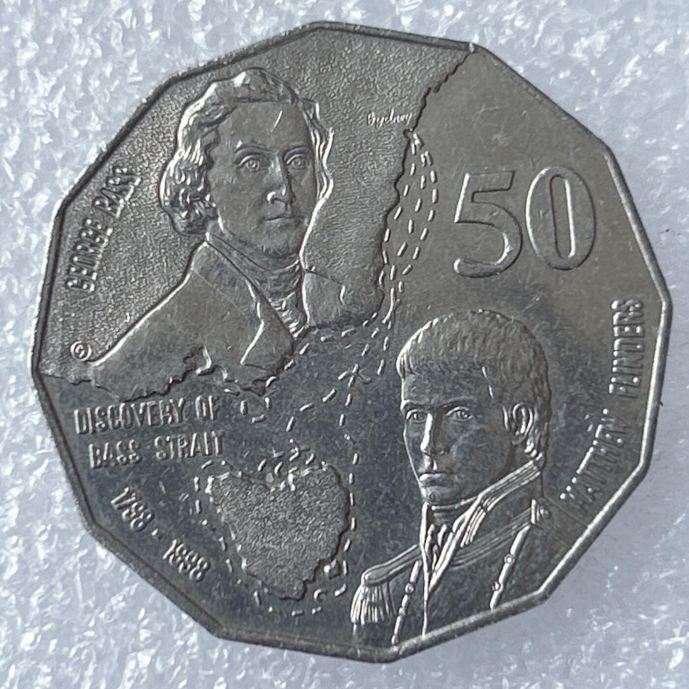 海外回流1元起拍小铺 各国钱币散币场 第18期 澳大利亚1998年50便士发现巴斯海峡200周年