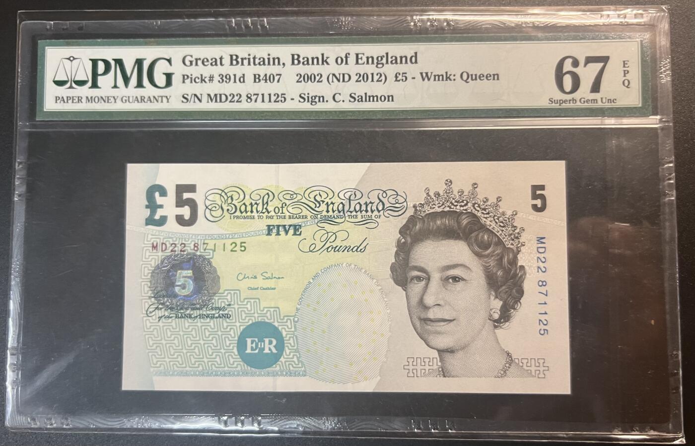 珑诚汇·乐淘淘 世界纸币拍卖 第32期 低佣场 『MD22 871125』英国2012年纸币 5镑 PMG67EPQ