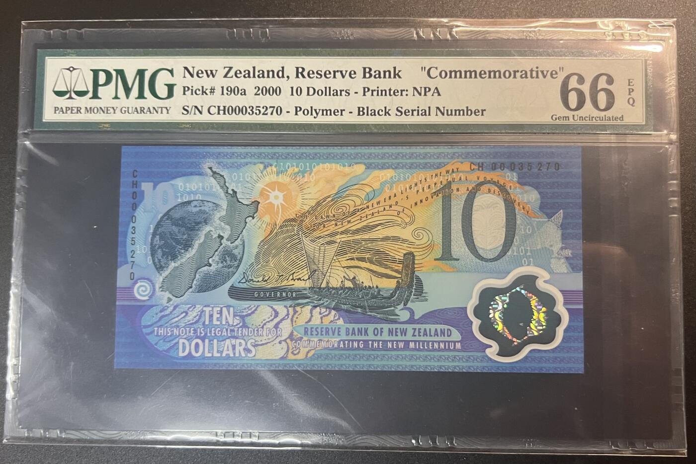 珑诚汇·乐淘淘 世界纸币拍卖 第32期 低佣场 『CH00035270』新西兰2000年塑料钞 10元 千禧年纪念钞 PMG66EPQ