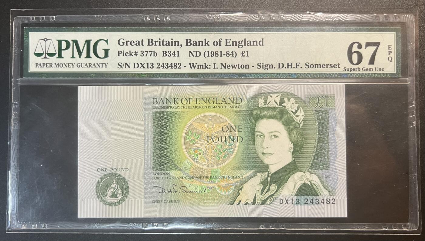 珑诚汇·乐淘淘 世界纸币拍卖 第32期 低佣场 『DX13 243482』英国1981-84年纸币 1镑 PMG67EPQ