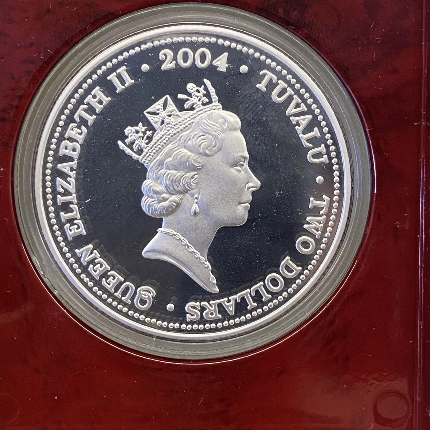 中国台湾省台湾银行图瓦卢2004年生肖猴1盎司纯银银币 原盒证齐全