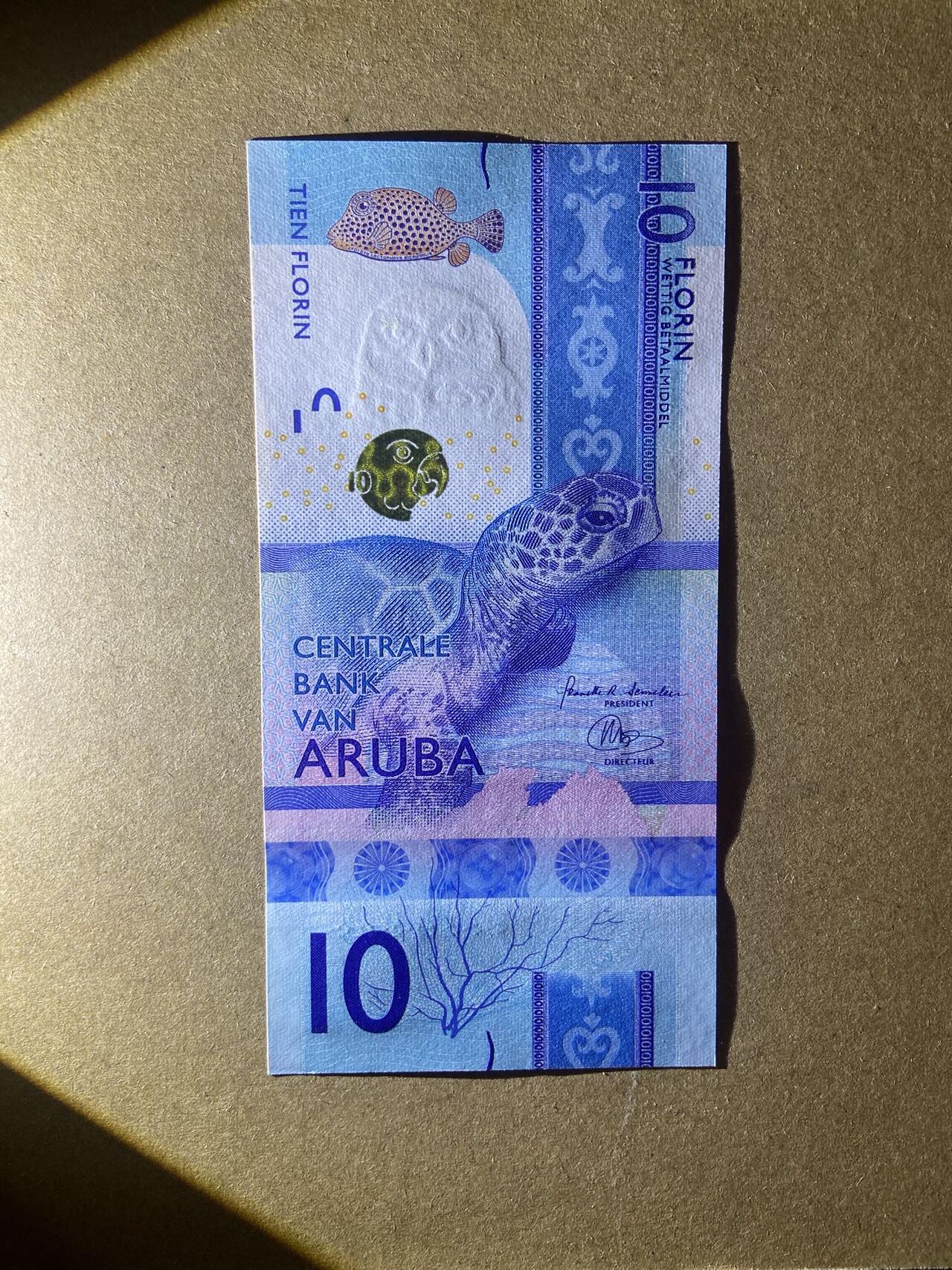 【炜奕收藏】，第十八期 荷属阿鲁巴10佛洛林，UNC品相，豹子号