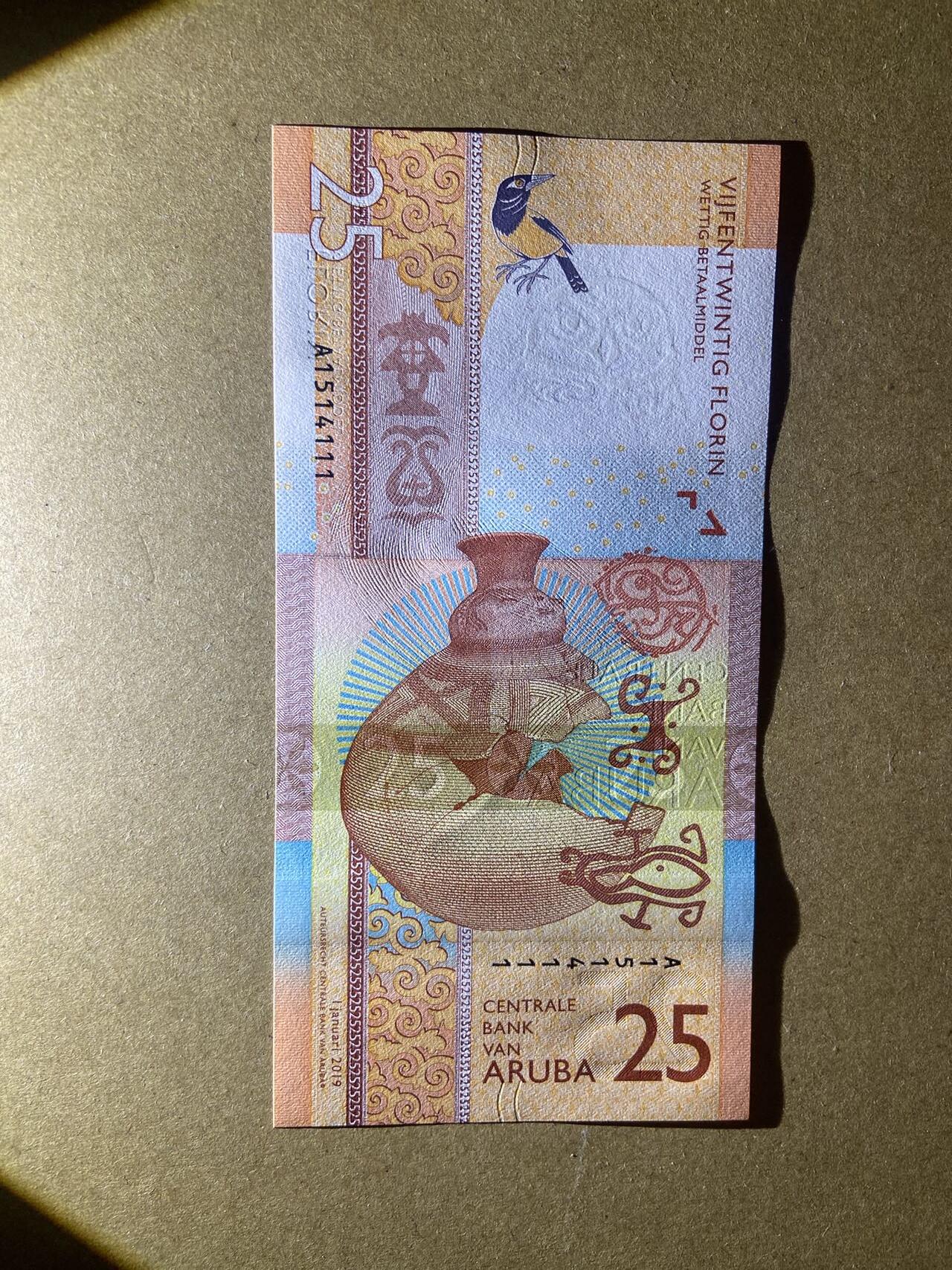 【炜奕收藏】，第十八期 荷属阿鲁巴25佛洛林，UNC品相，豹子号