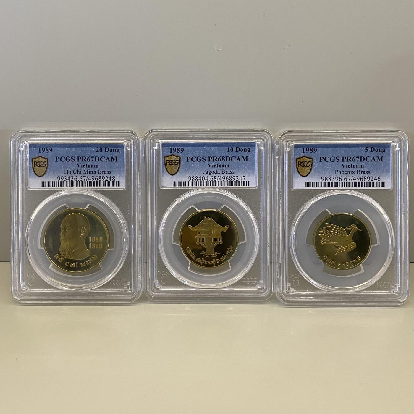 越南1989年胡志明 塔楼 凤凰三枚国宾铜币纪念币 20 10 5dong PCGS67 68 67好品难得 越南1989年胡志明 塔楼 凤凰三枚国宾铜币纪念币 20 10 5dong PCGS67 68 67好品难得