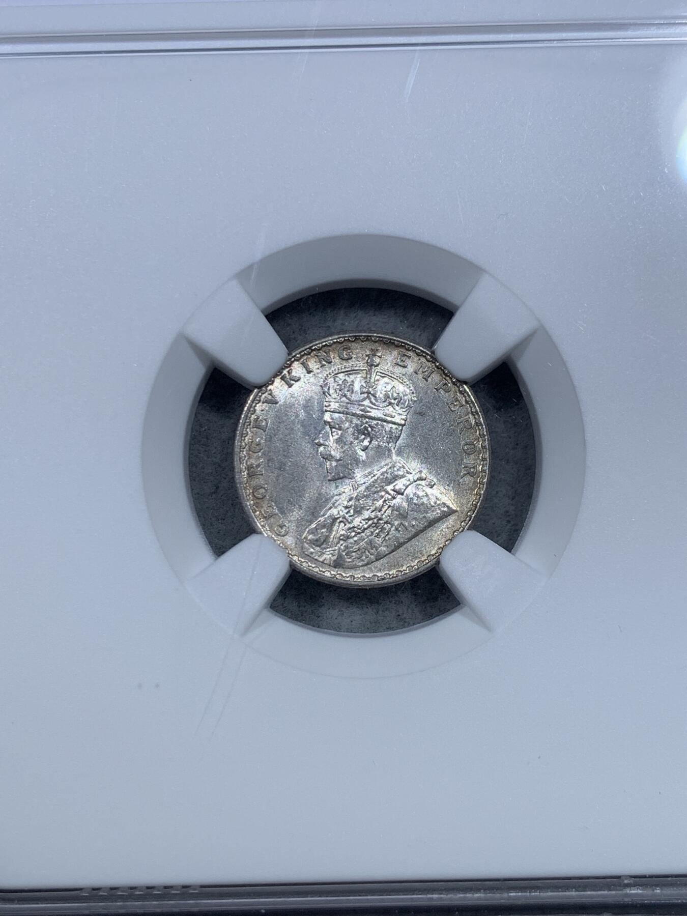 《竞宝斋》第325场 周日，周一，2场连拍 （全场包邮） NGC MS64 乔治五世印度2安娜银币  高分小币很难得  比大卢比要少很多
