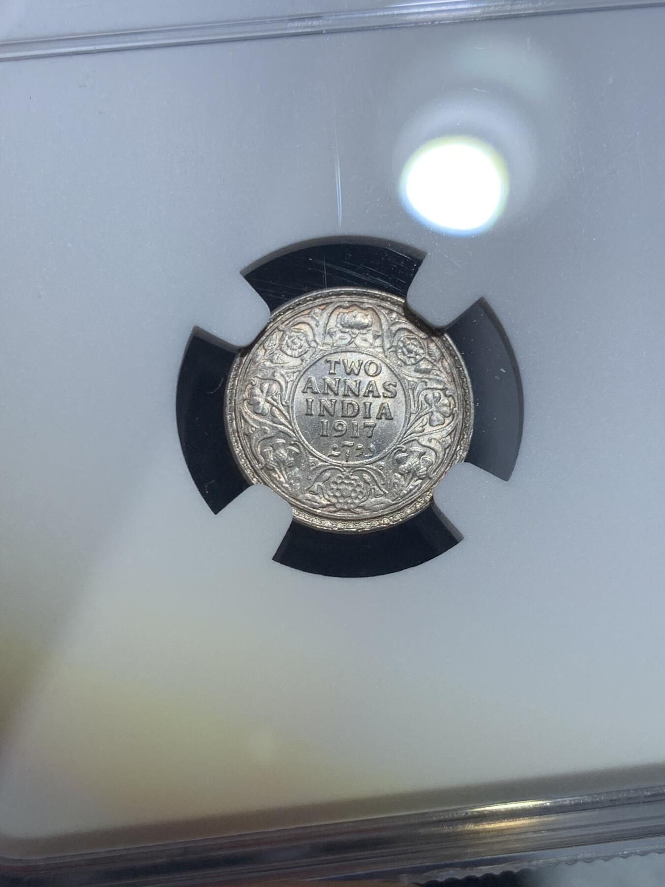 《竞宝斋》第325场 周日，周一，2场连拍 （全场包邮） NGC MS64 乔治五世印度2安娜银币  高分小币很难得  比大卢比要少很多