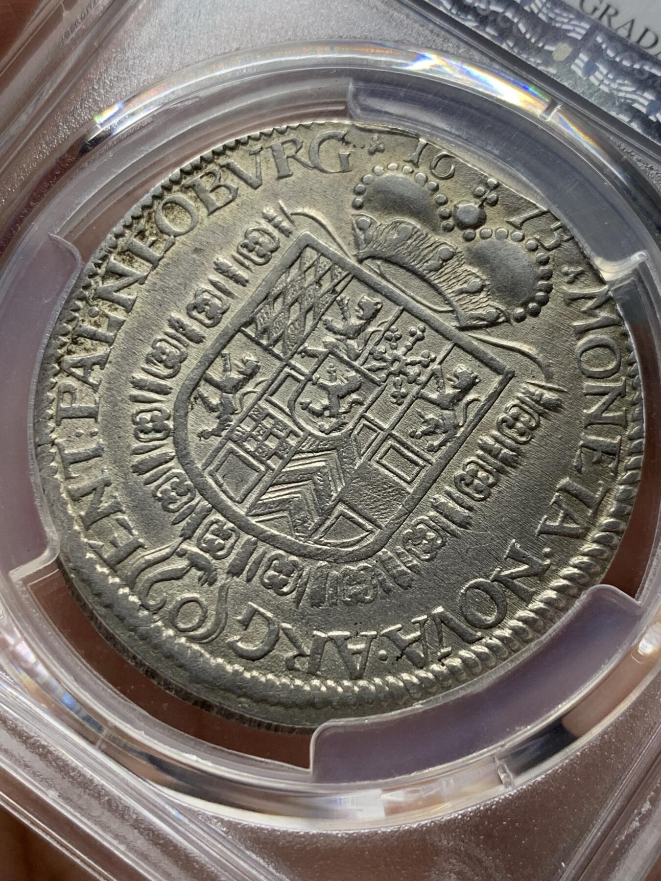 《竞宝斋》第325场 周日，周一，2场连拍 （全场包邮） PCGS UNC 德国 1675年 普法尔茨-诺伊堡公国  60克鲁泽银币 早期少见品种