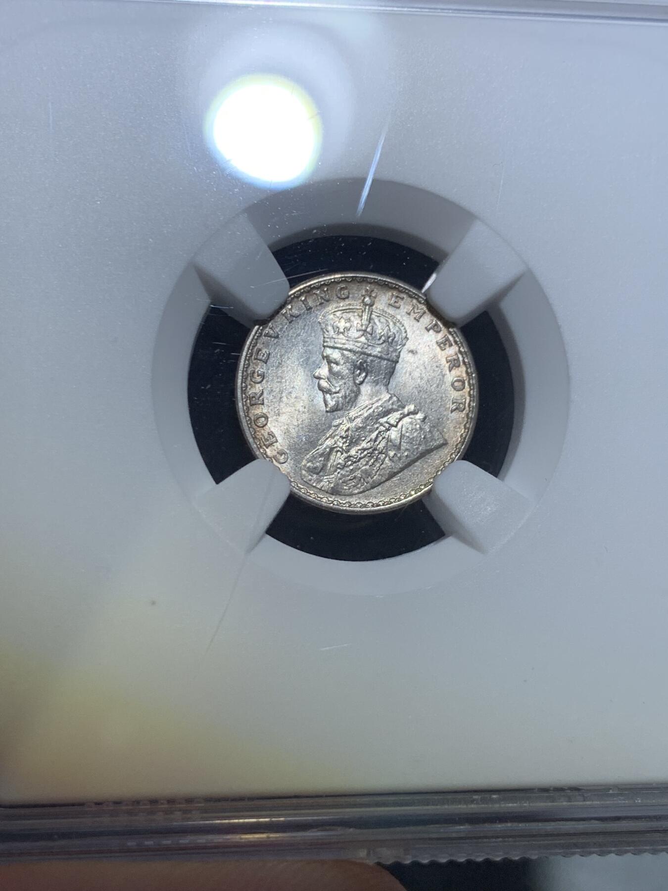 《竞宝斋》第325场 周日，周一，2场连拍 （全场包邮） NGC MS64 乔治五世印度2安娜银币  高分小币很难得  比大卢比要少很多