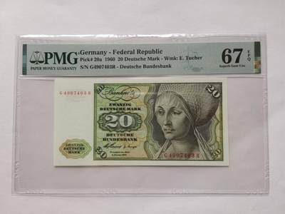 德国1960年20马克纸币全新品PMG67EPQ首年版 - 德国1960年20马克纸币全新品PMG67EPQ首年版