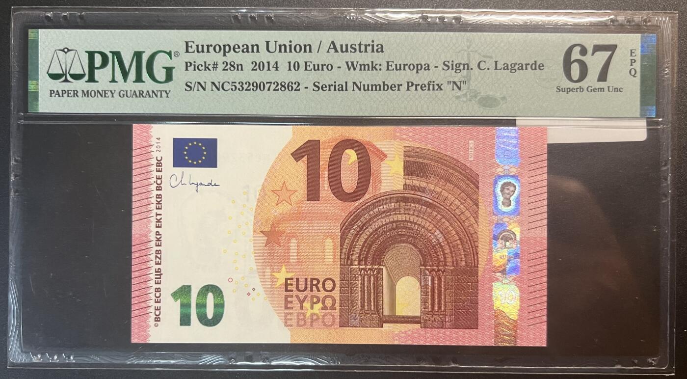 珑诚汇·乐淘淘 世界纸币拍卖 第32期 低佣场 『NC5329072862』欧盟2014年纸币 10欧元 奥地利版 PMG67EPQ