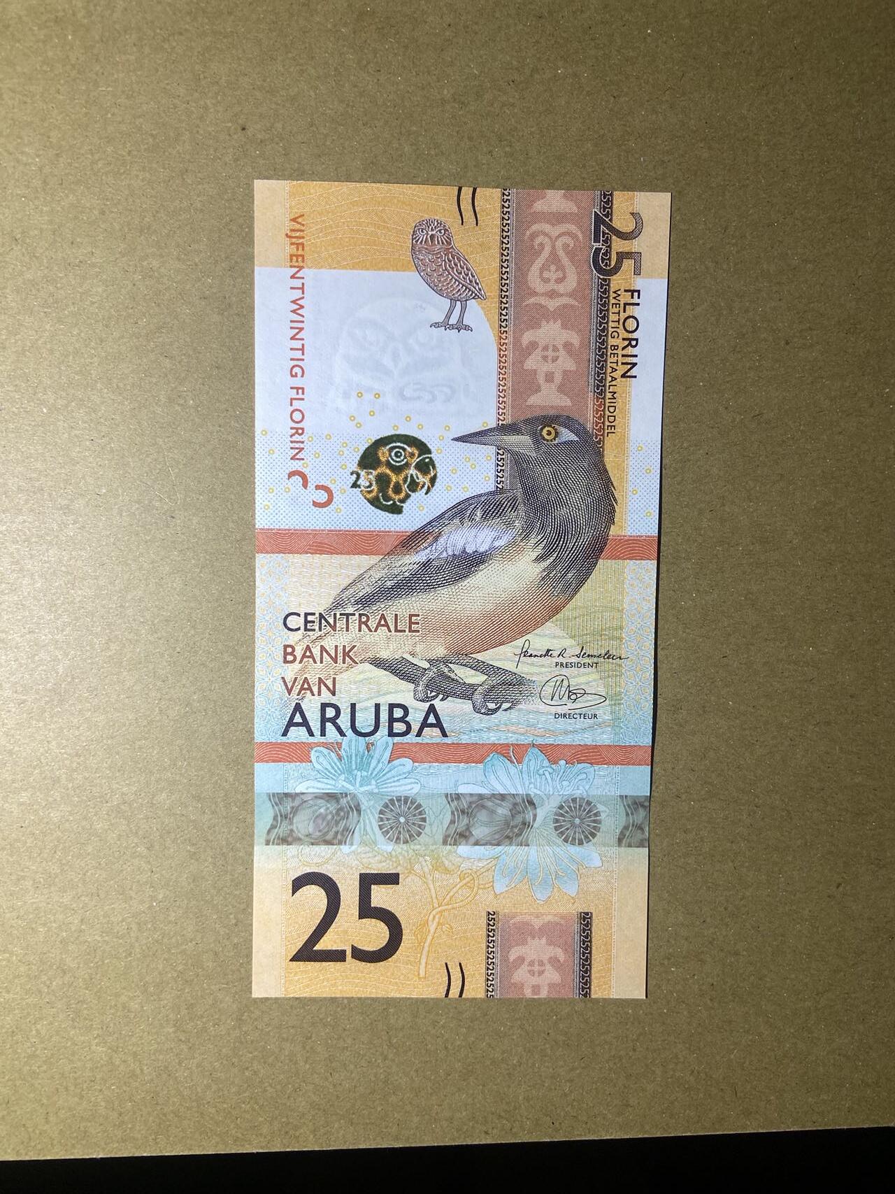 【炜奕收藏】，第十八期 荷属阿鲁巴25佛洛林，UNC品相，豹子号