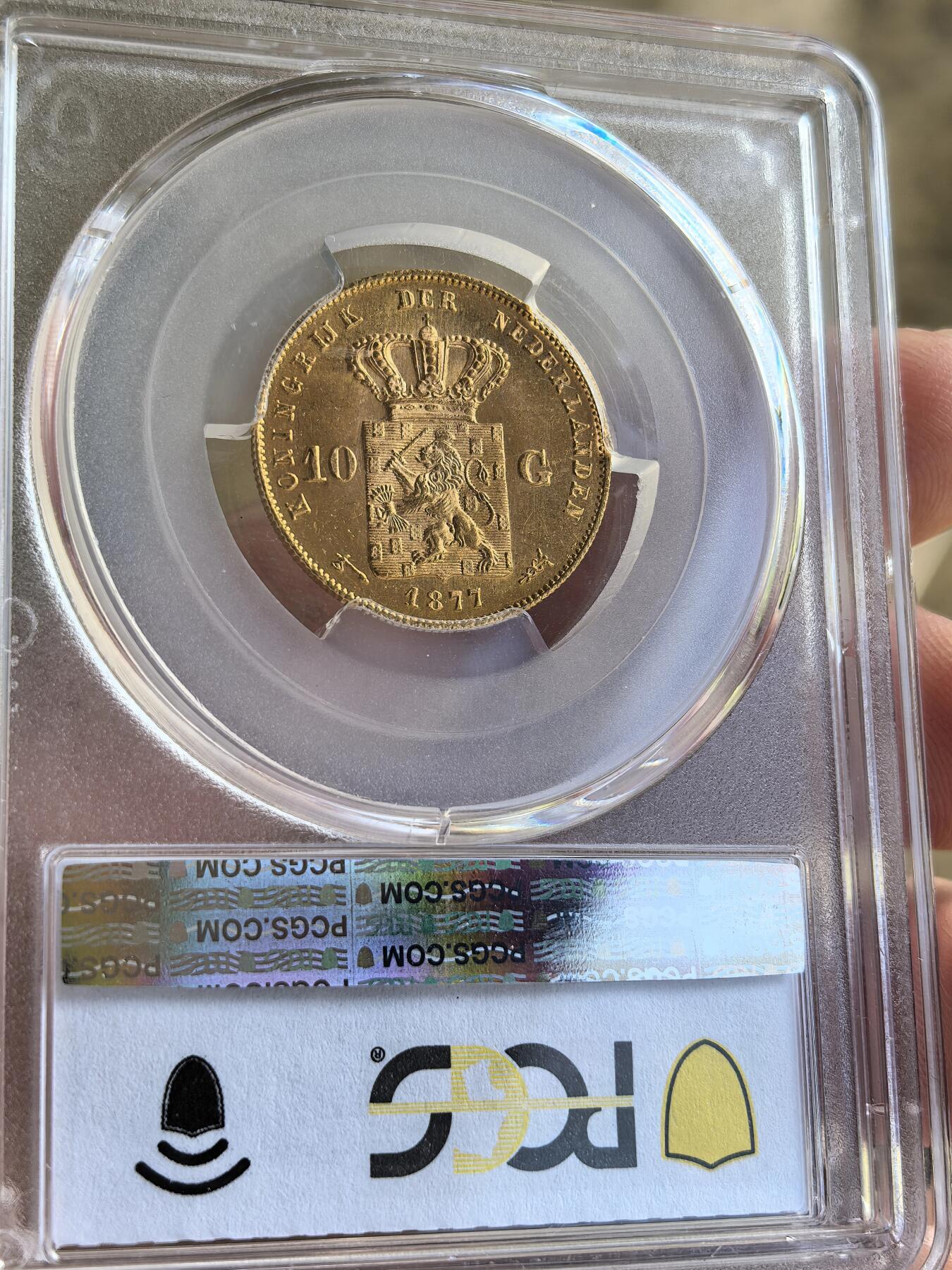 博洋堂世界钱币拍卖第099期（全场包邮） PCGS MS65 荷兰1877年威廉三世10盾金币，状态堪比66分