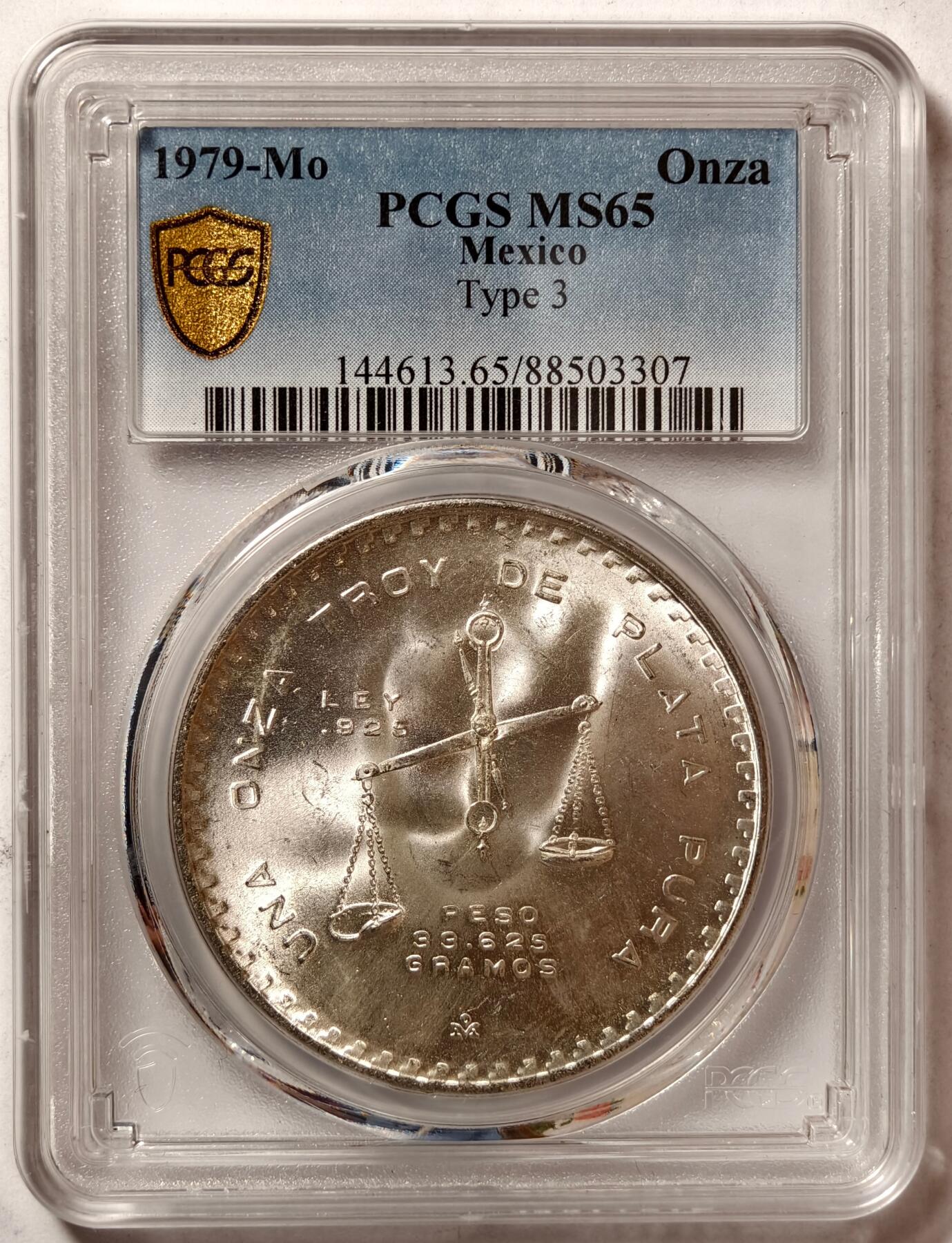 紫瑗钱币——第514期 墨西哥 1979年 MO 天平铸币机 银币 1盎司 PCGS MS65