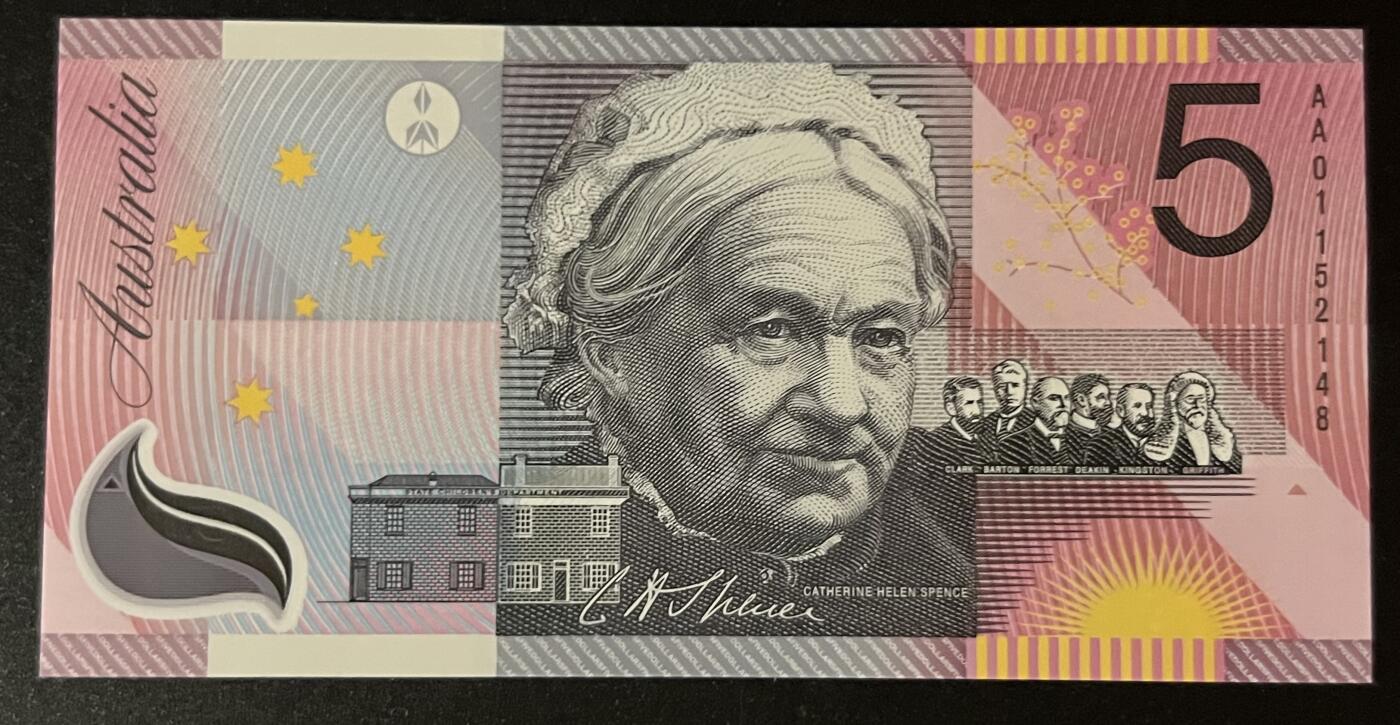 珑诚汇·乐淘淘 世界纸币拍卖 第32期 低佣场 【AA01152148】澳大利亚2001年塑料钞 5元 联邦纪念钞 AA01冠 全新UNC