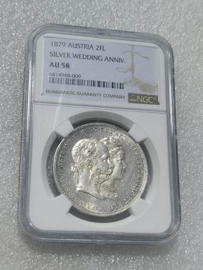 天下钱庄专场欢迎参拍 - NGC AU58茜茜公主银婚2福林银币