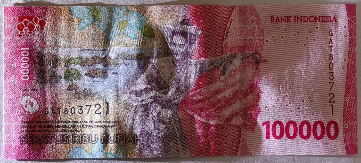 紫瑗钱币——第455期——纸币场 印度尼西亚 2022年 苏加诺和穆罕默德·哈达 100000卢比 UNC 