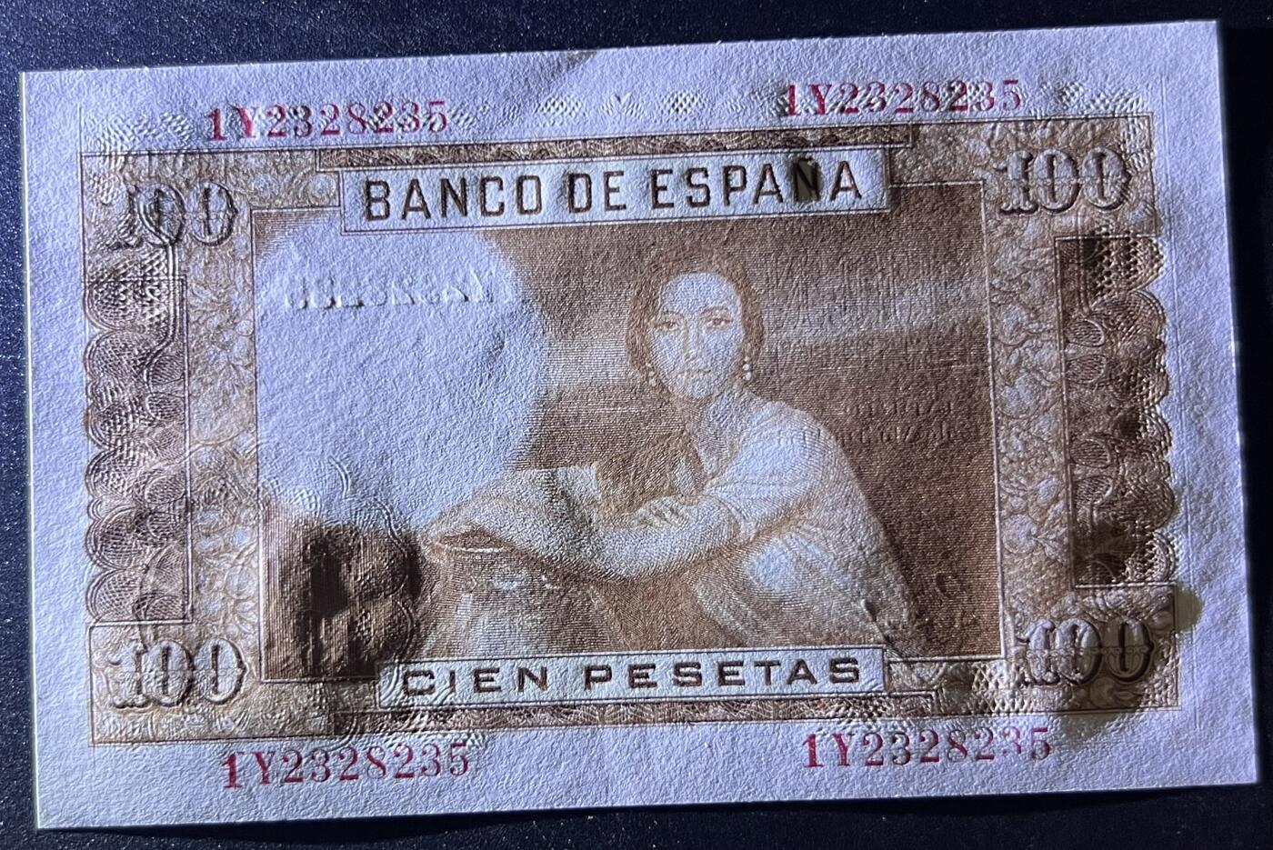 珑诚汇·乐淘淘 世界纸币拍卖 第32期 低佣场 『1Y2328235』西班牙1953年纸币 100比塞塔 无四七 精美大票幅 轻微压痕 UNC