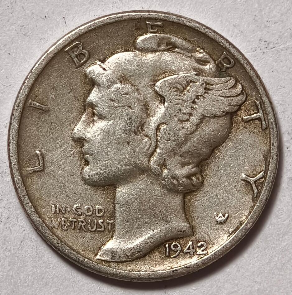 紫瑗钱币——第454期 美国 1942年 墨丘比利 小飞侠 10美分 2.5克 0.9银