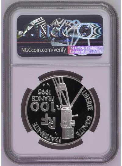 S&S Numismatic世界钱币-拍卖 第126期  法国1995年 电影百年-伊夫·蒙当 100法郎精制纪念银币 22.2克900银 NGC PF69UC 无盒证