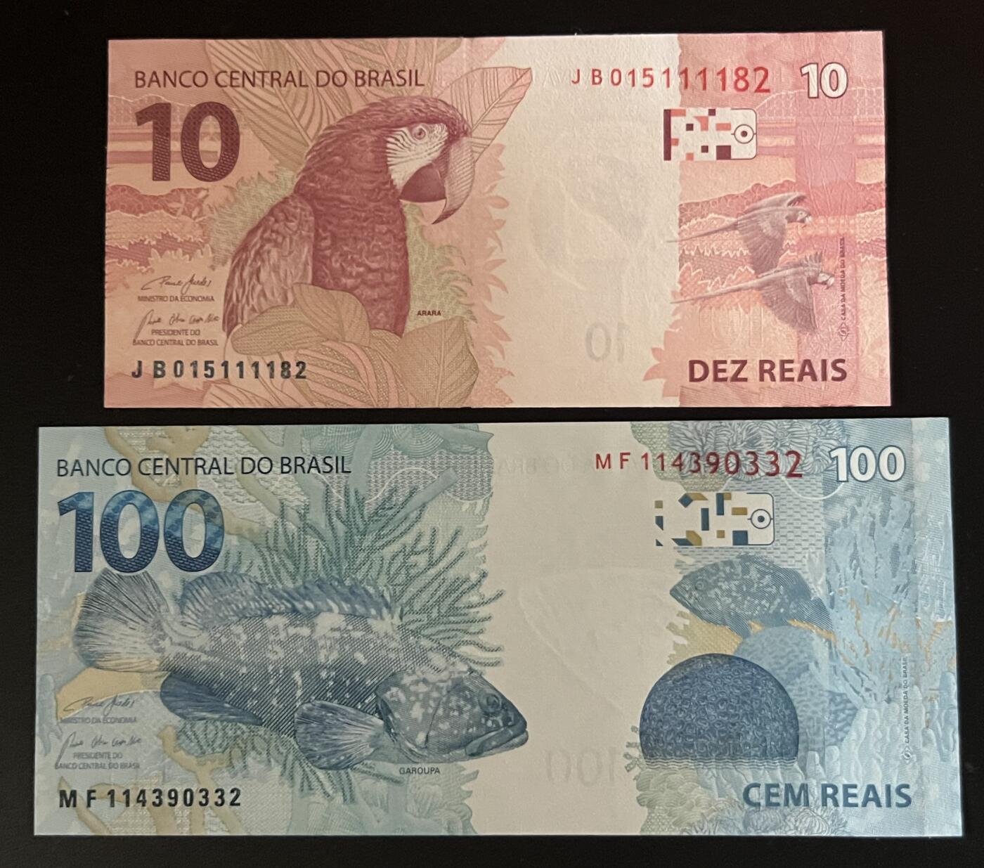 珑诚汇·乐淘淘 世界纸币拍卖 第32期 低佣场 巴西纸币两张 10&100雷亚尔 全新UNC