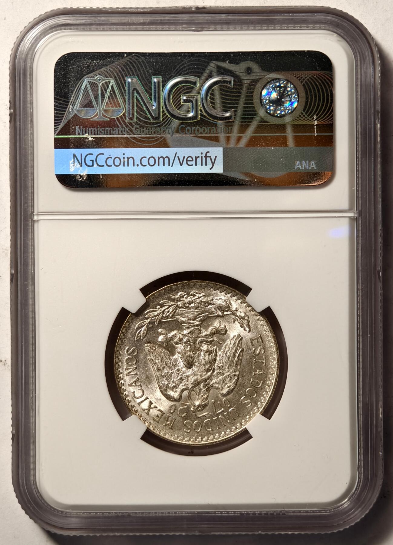 紫瑗钱币——第456期 墨西哥 1945年 M版 鹰洋 50分 银币 NGC MS64