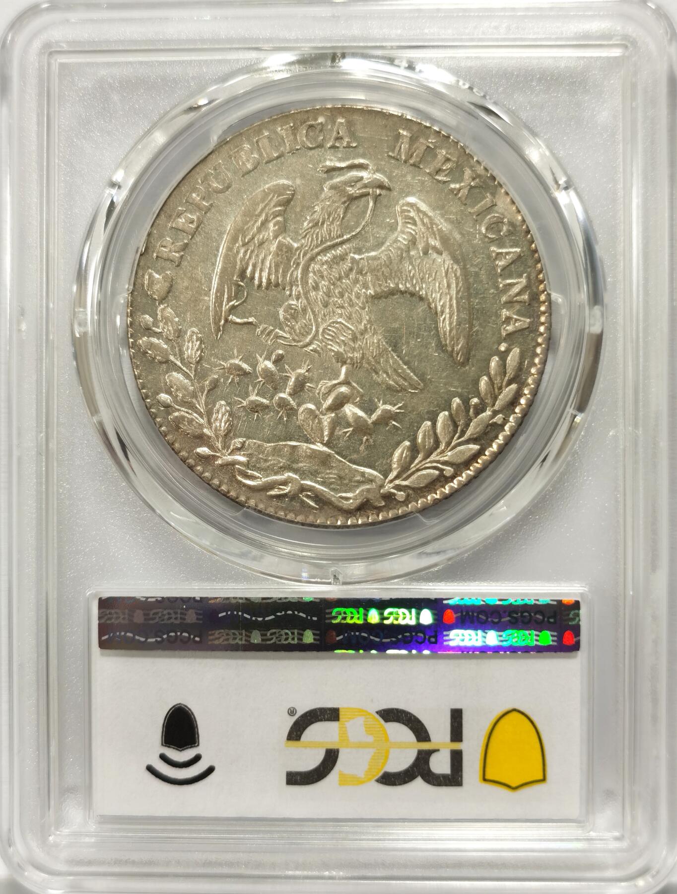 博洋堂世界钱币拍卖第099期（全场包邮） PCGS AU55 墨西哥1877年Cn CG版花边鹰洋，数量报告非常少，该枚是目前PCGS亚军分