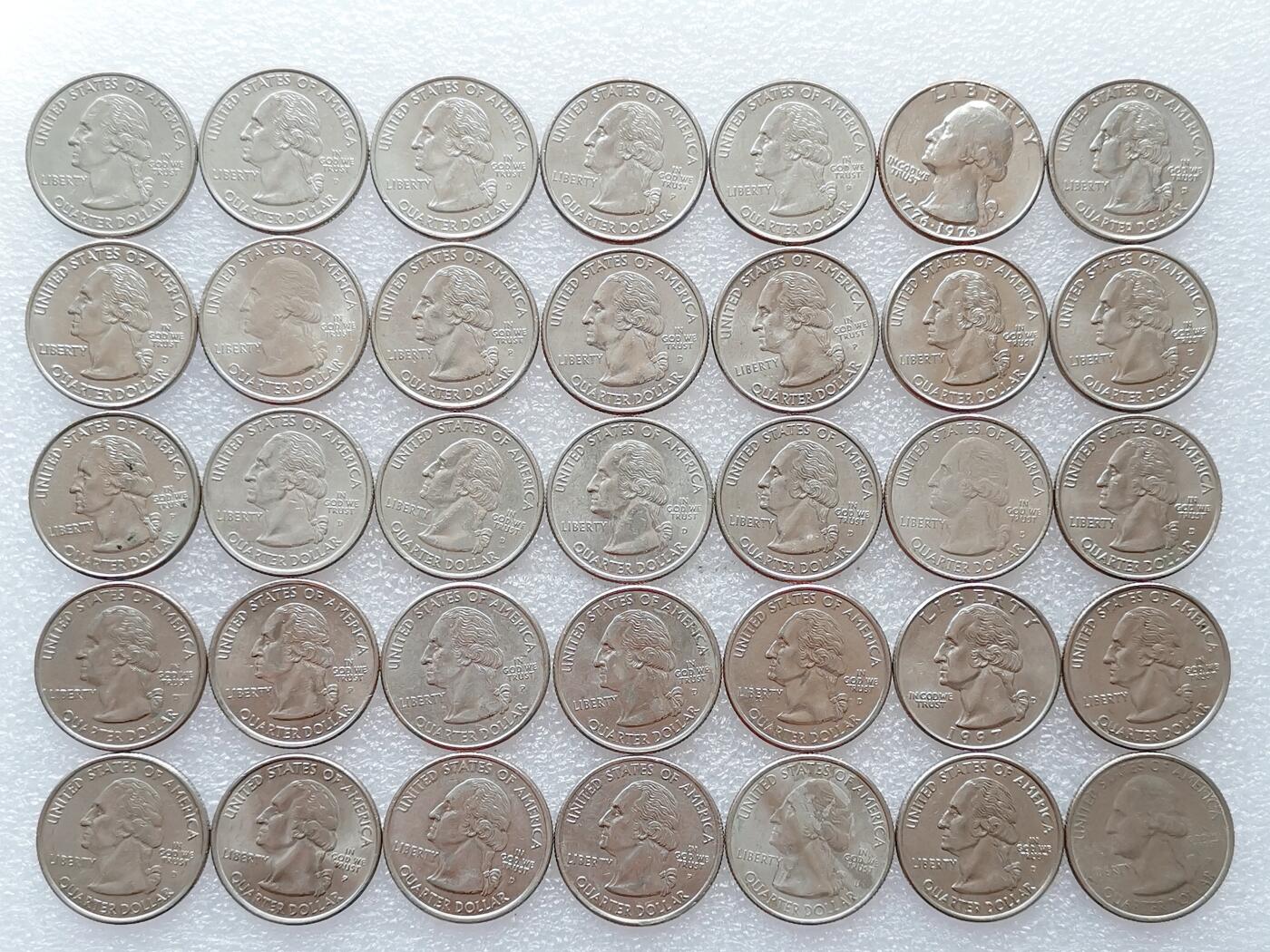 第一海外回流一元起拍收藏 散集专场 第136期. 美国不同年份版本25分硬币 35枚