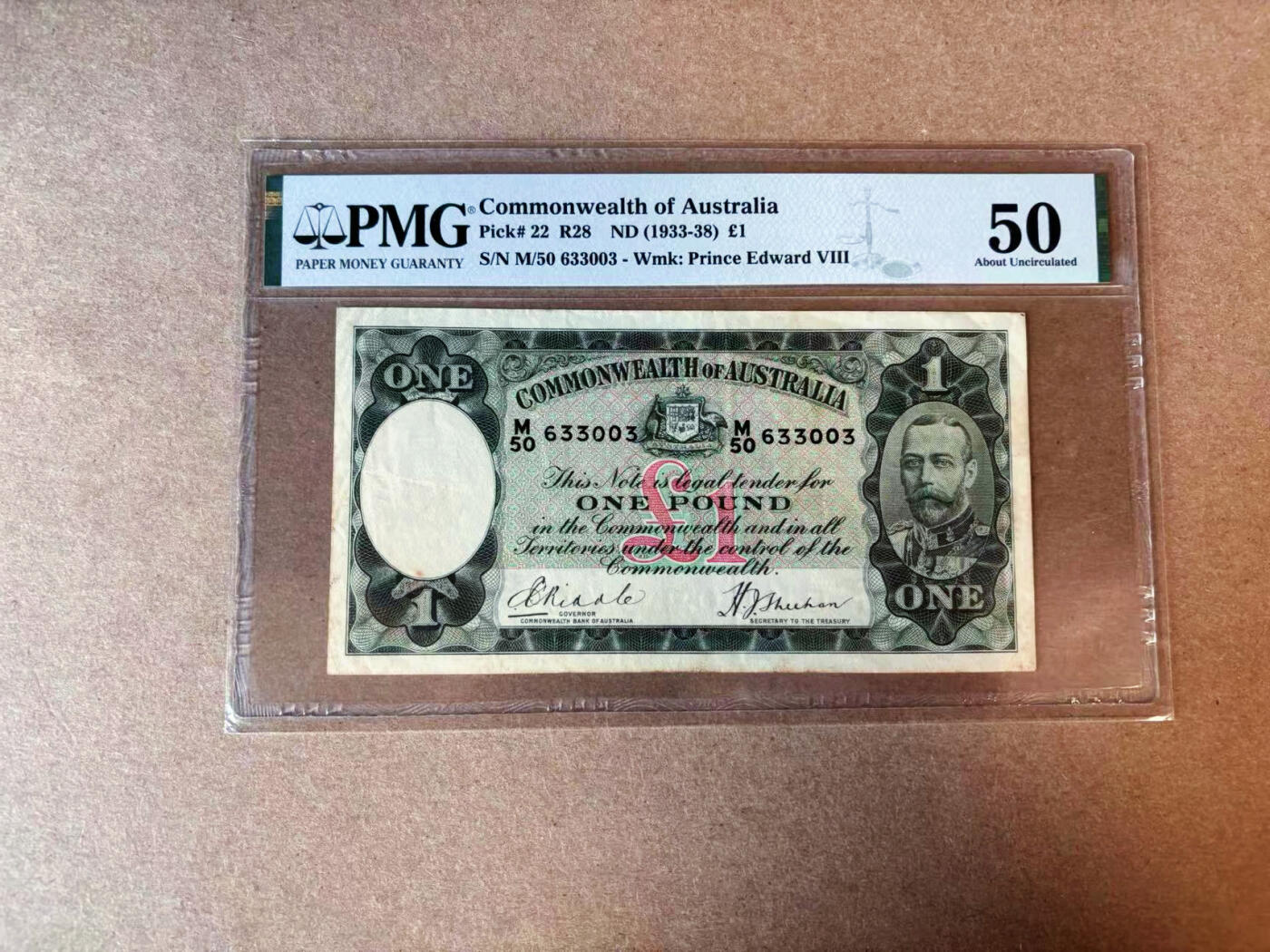 【Blue Auction】✨世界纸币精拍第574期【精】 【无47】澳大利亚 1933-38年1镑 英王乔五 PMG50