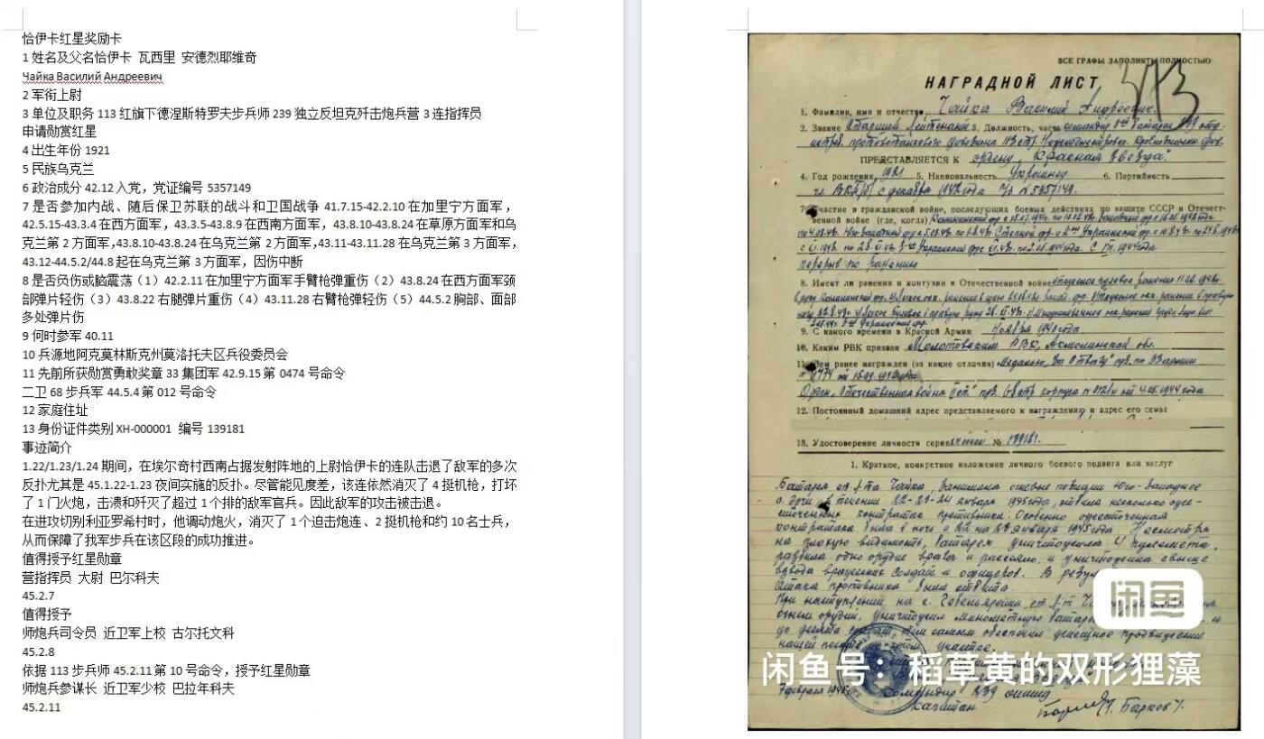 苏联勋章奖章拍卖11月16日晚上九点结束在麦稀奇 找不到的加我qq或者微信都是184277308备注苏章拍卖。最好加微信群每次都会通知还有提前可以一口价的 最近会持续拍卖一些东西。 苏联二战红星勋章 1376075 左下角顶部轻微小破皮几乎看不出来  Чайка Василий Андреевич 239独立反坦克歼击炮兵营3连指挥员 击退反扑连队 4机枪 1火炮 1个排+个人1迫击炮连+2机枪+10积弊 战功赫赫