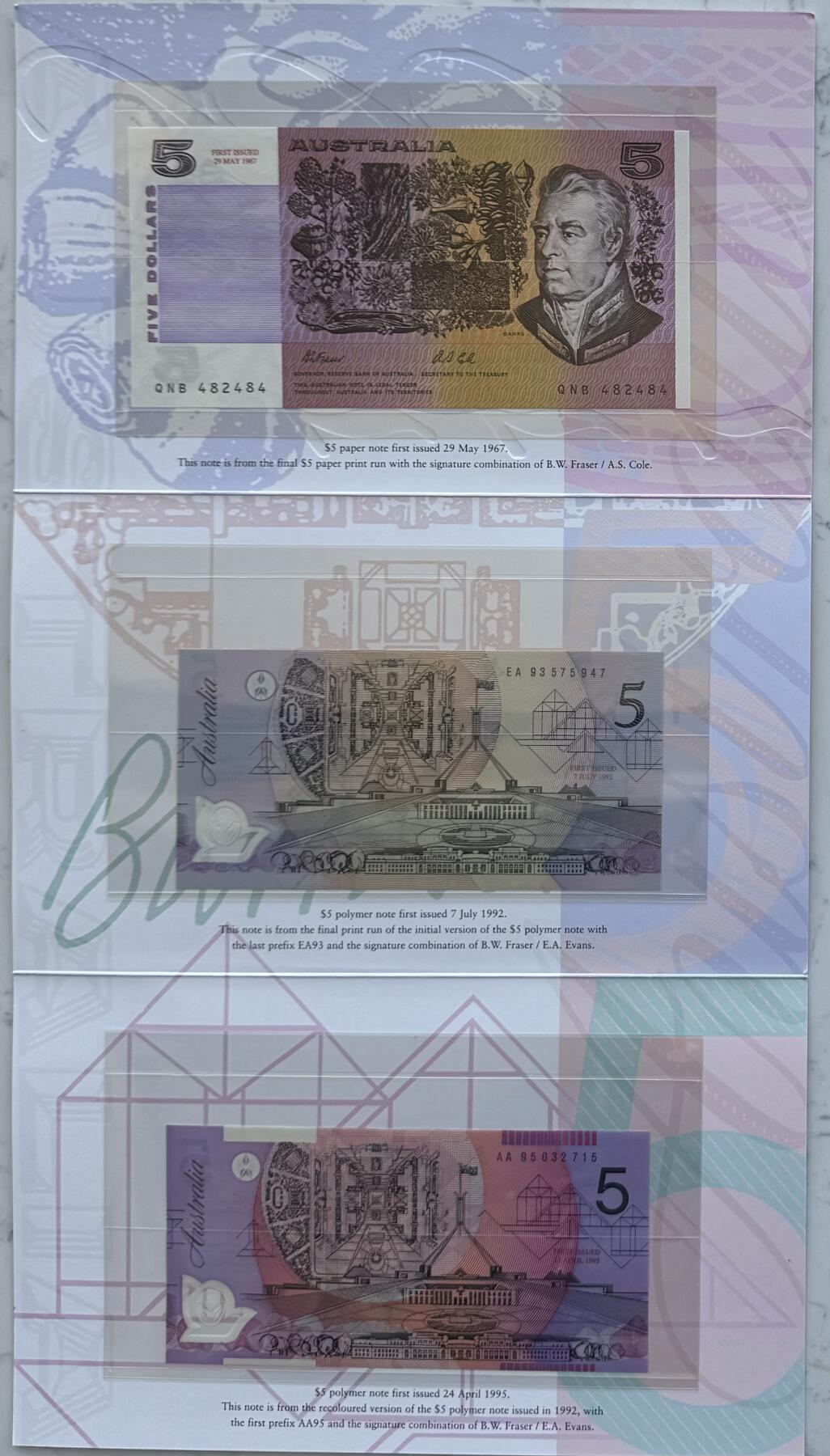 2026第3场（总第230期）：精品测试钞、外钞综合场 红字版“澳大利亚5元面值发行30周年”加盖版塑料纪念钞册装UNC（波浪边）