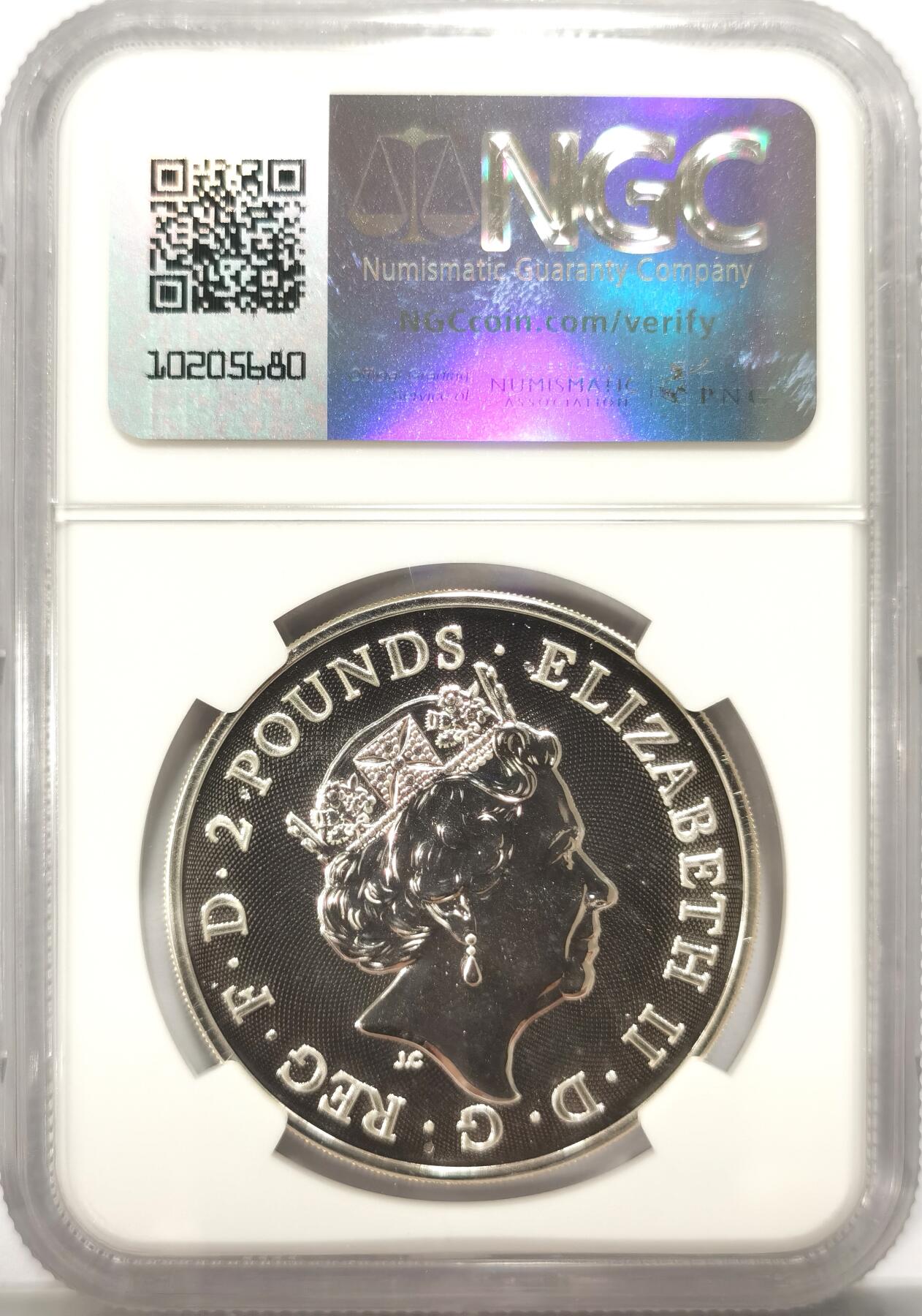 博洋堂世界钱币拍卖第099期（全场包邮） NGC MS67 英国2020年鼠年2英镑银币，季军分,