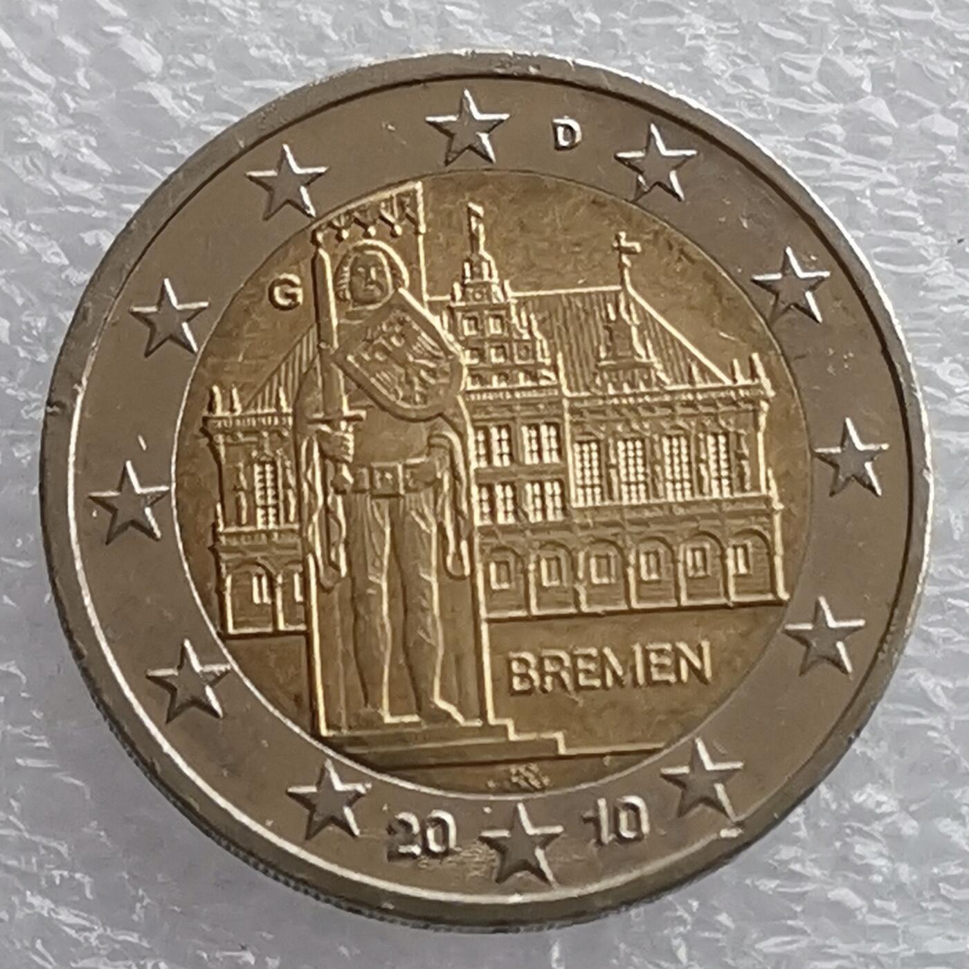 海外回流1元起拍小铺 各国钱币散币场 第18期 德国2010年世界遗产不莱梅市政厅2欧元双金属纪念币