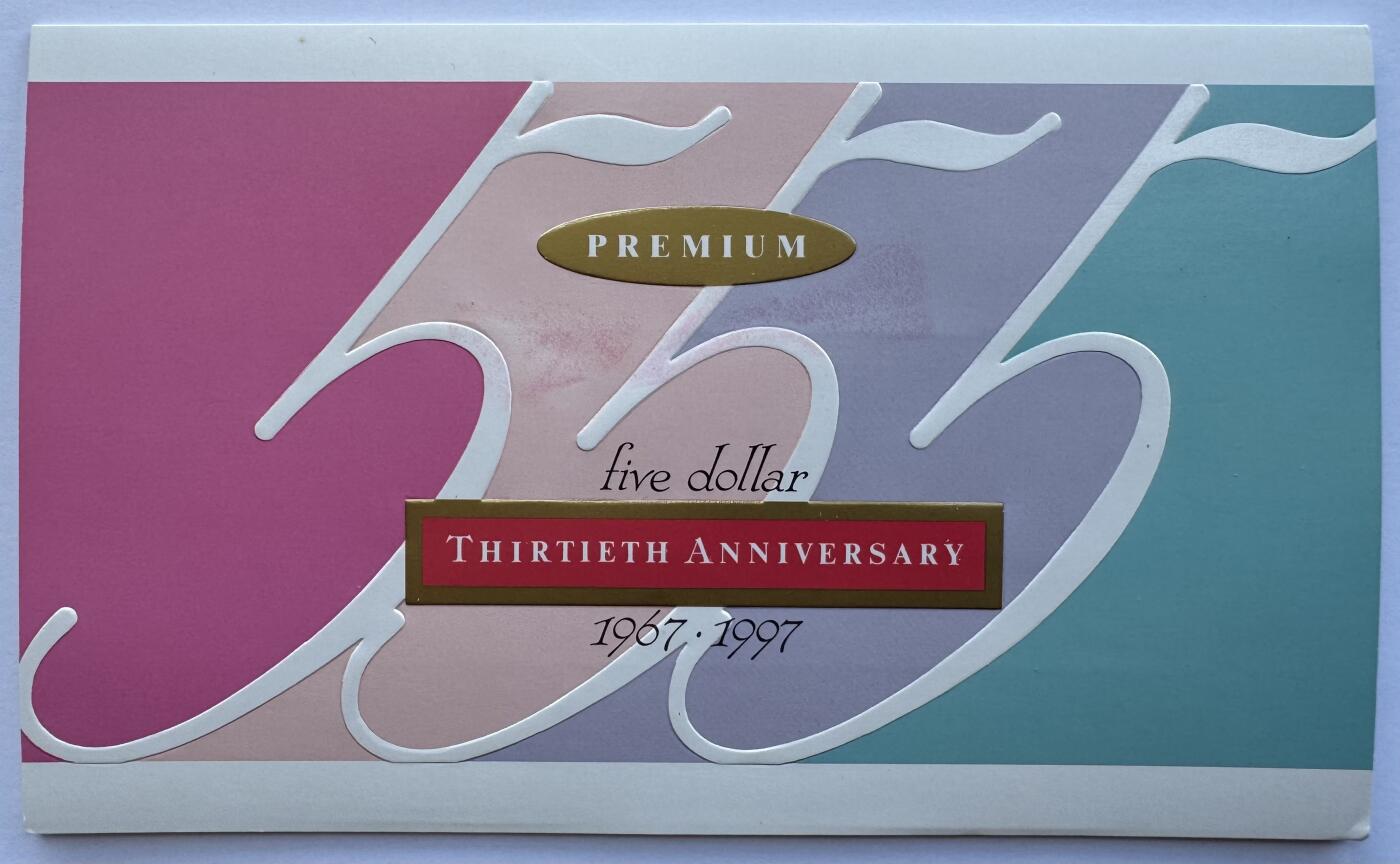 2026第3场（总第230期）：精品测试钞、外钞综合场 红字版“澳大利亚5元面值发行30周年”加盖版塑料纪念钞册装UNC（波浪边）