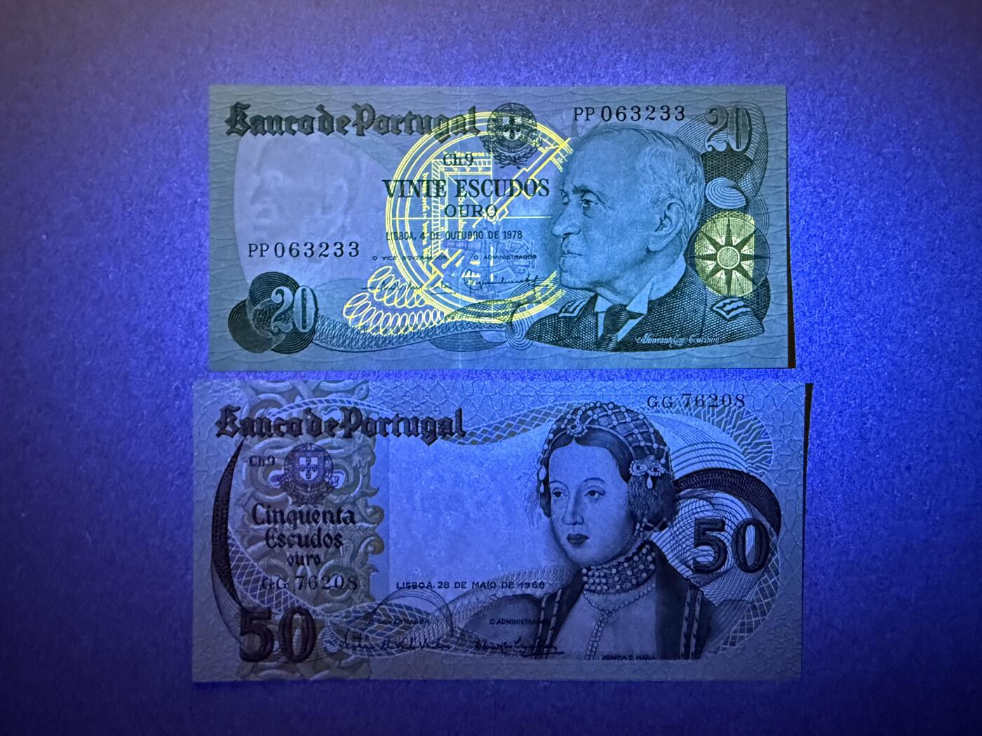 《张总收藏》174期-周日外币荟萃 葡萄牙20、50埃斯库多2张 UNC