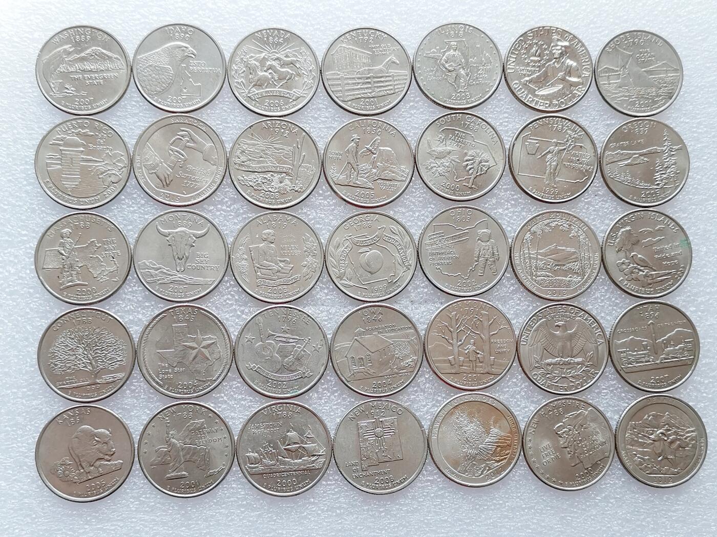 第一海外回流一元起拍收藏 散集专场 第136期. 美国不同年份版本25分硬币 35枚