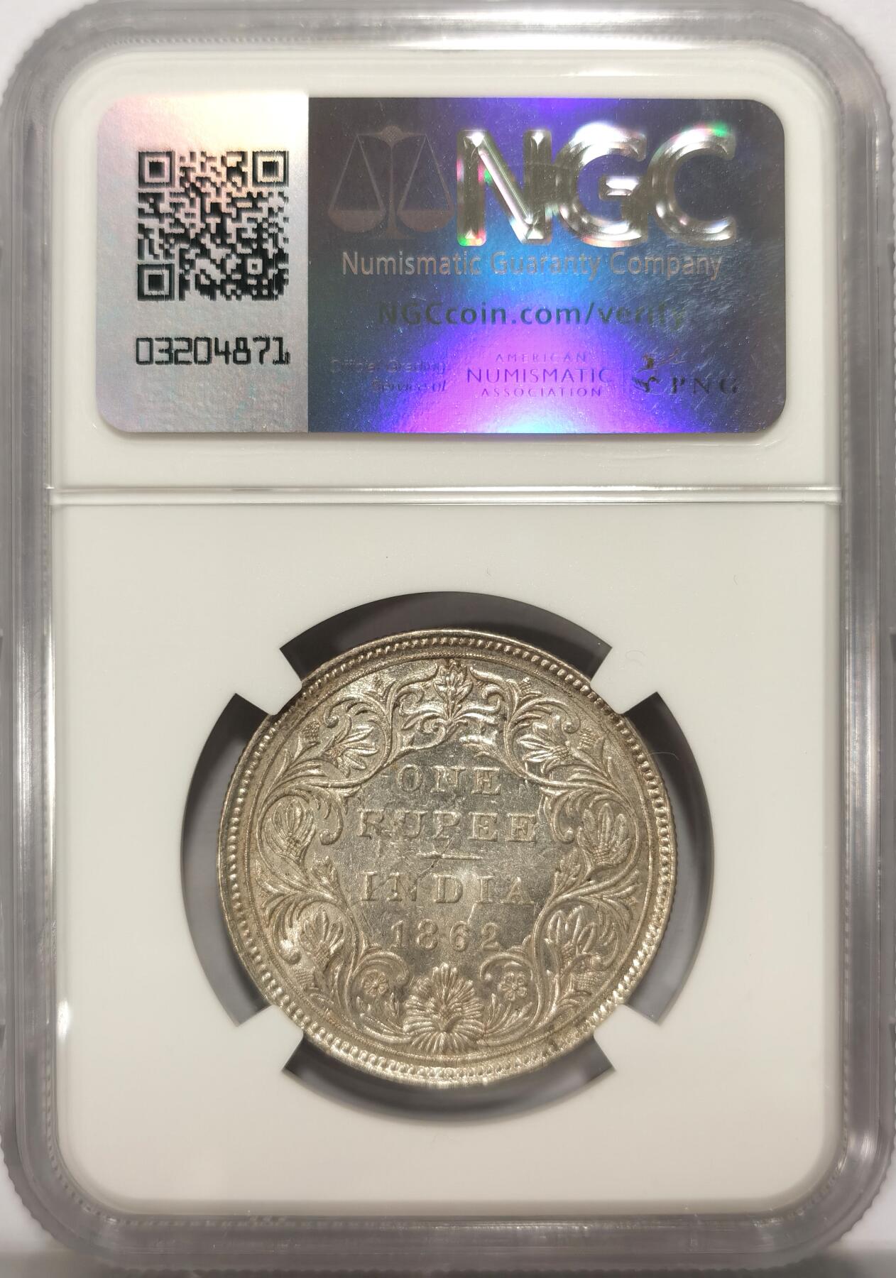 博洋堂世界钱币拍卖第099期（全场包邮） NGC UNCD （M厂）英属印度1862年1卢比银币 马德拉斯厂非常少见 不是常见的孟买厂 国内尚无拍卖成交记录