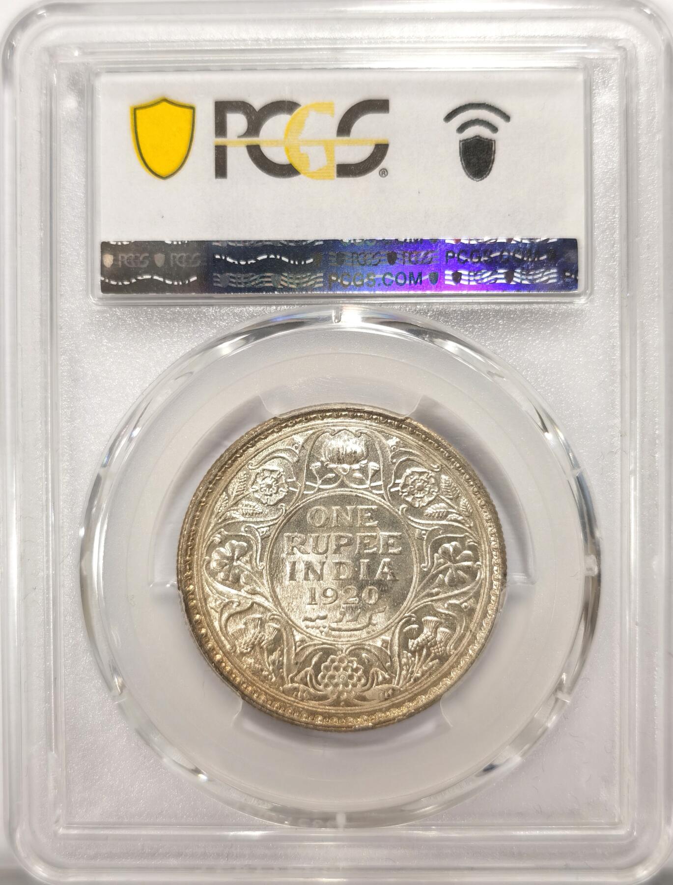博洋堂世界钱币拍卖第099期（全场包邮） PCGS MS64 英属印度1920年B版乔治五世1卢比银币，收藏级分数，盒子背面有几处小磕
