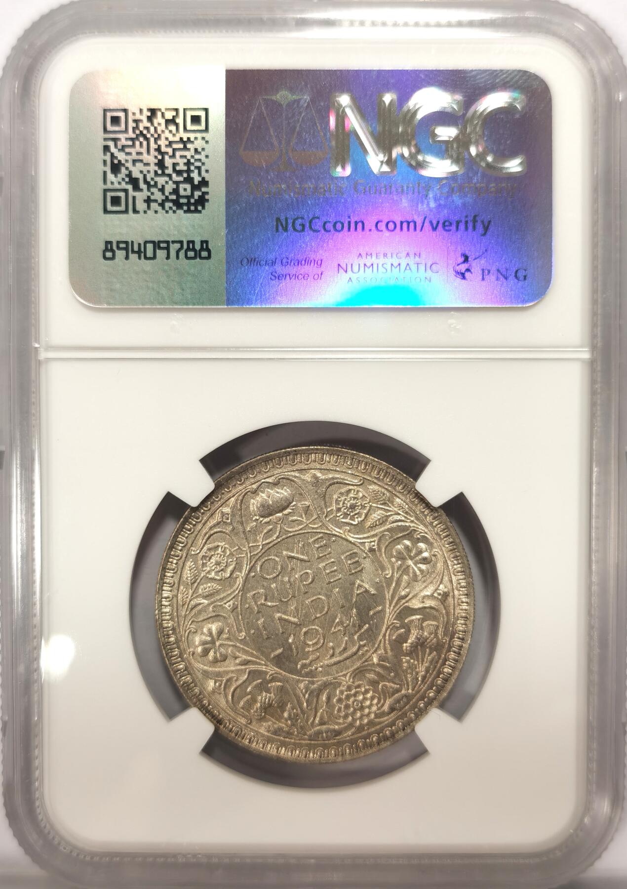 博洋堂世界钱币拍卖第099期（全场包邮） NGC MS64 （冠军分）英属印度1941年1卢比银币B版 乔治六世 这个品种上64分非常不容易