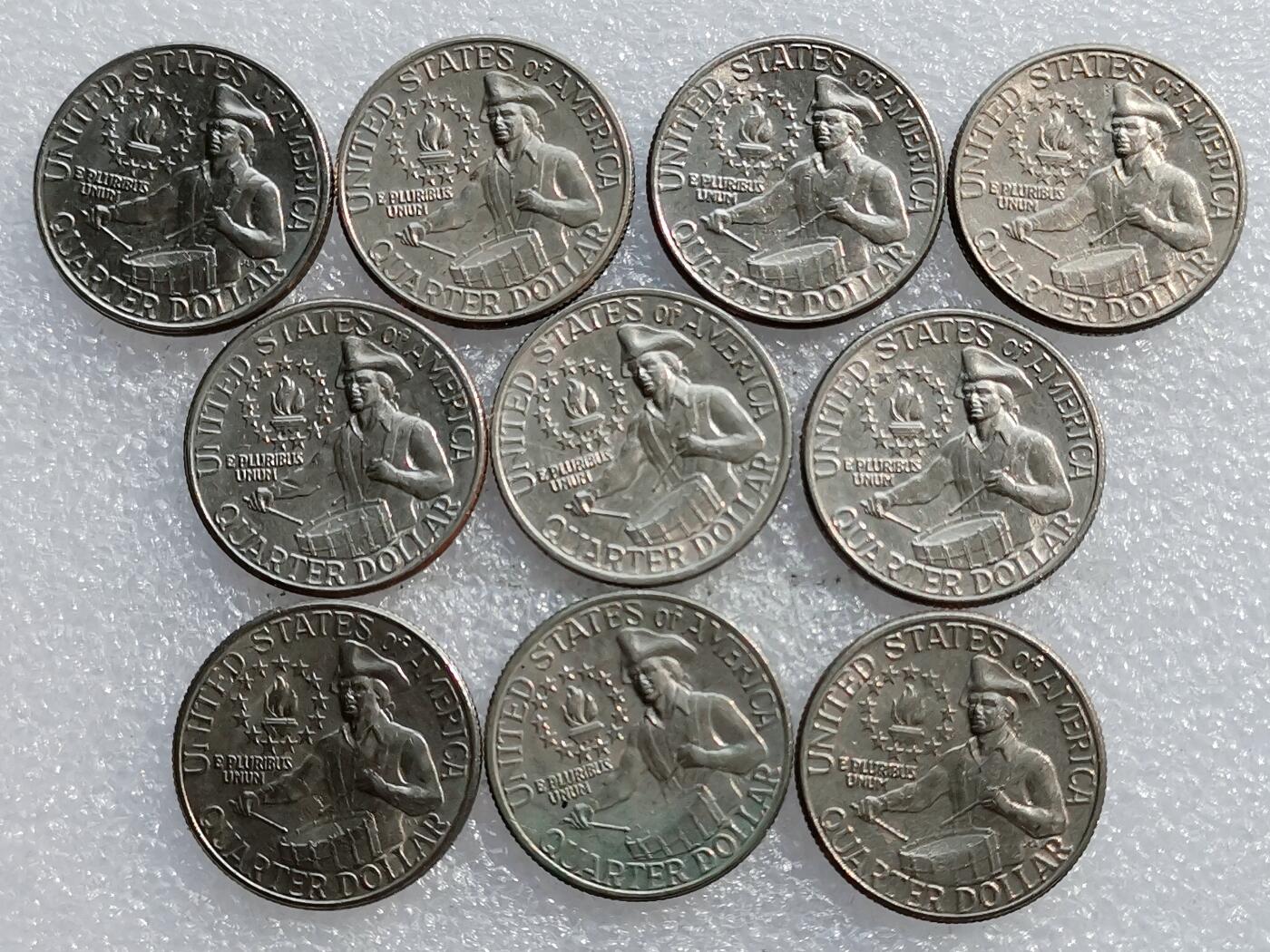 第一海外回流一元起拍收藏 散集专场 第136期. 美国25美分击鼓手1976年建国200周年纪念币 10枚