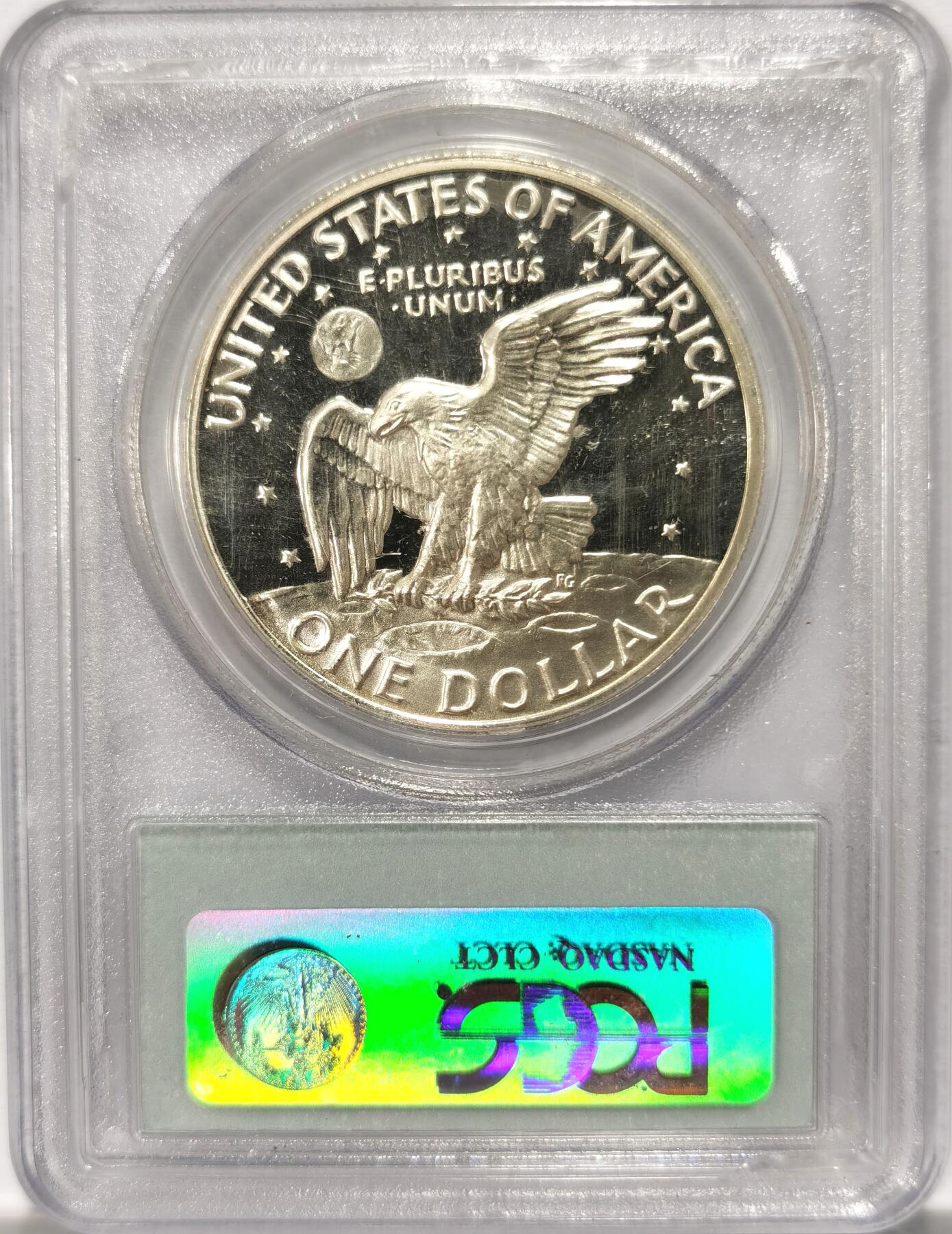 博洋堂世界钱币拍卖第099期（全场包邮） PCGS PR69DCAM 美国1972年艾森豪威尔大银币精致币，老盒严评69分！盒子正反面均有几处磕损，不影响密封