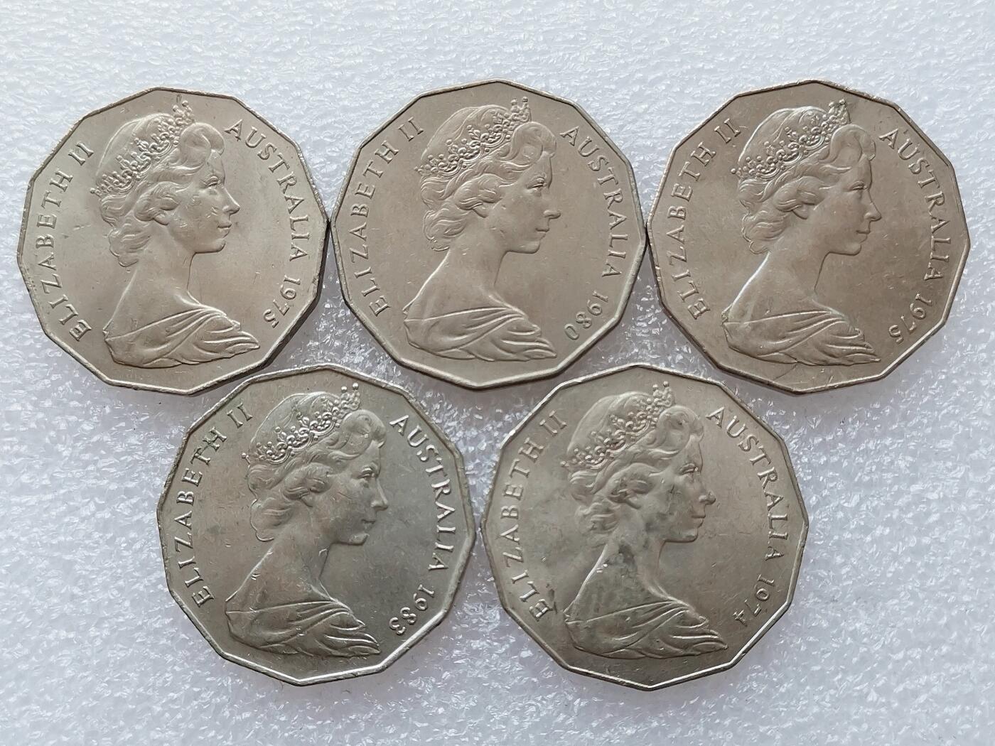 第一海外回流一元起拍收藏 散集专场 第136期. 澳大利亚50分硬币5枚 带光美品