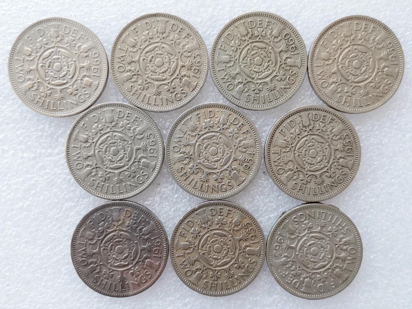 第一海外回流一元起拍收藏 散集专场 第136期. 英国2先令硬币 10枚