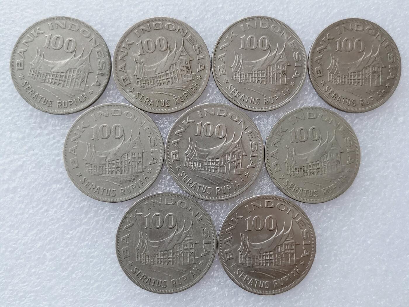 第一海外回流一元起拍收藏 散集专场 第136期. 印度尼西亚1978年100卢比硬币 9枚