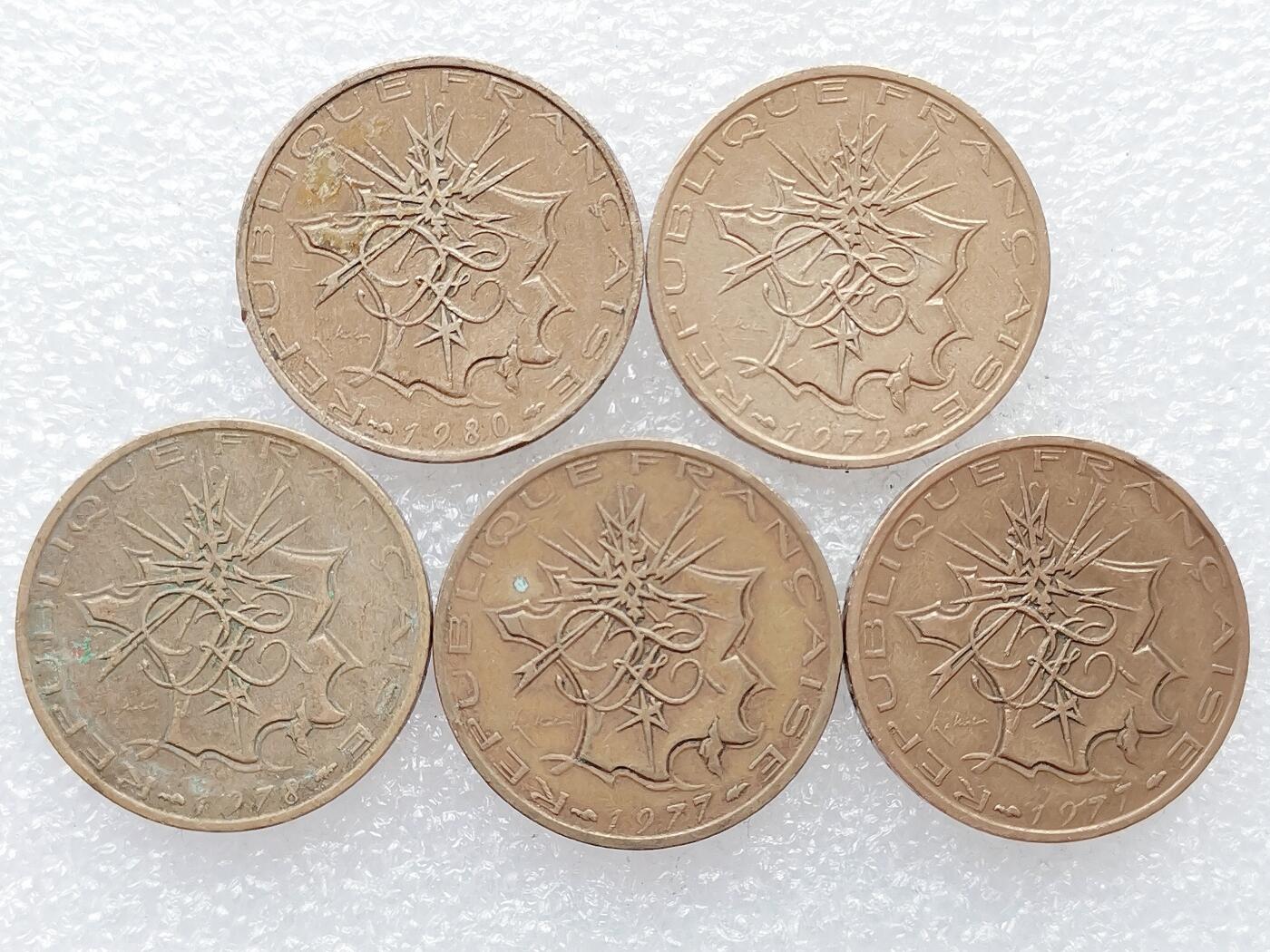 第一海外回流一元起拍收藏 散集专场 第136期. 法国巴士底狱10法郎 5枚