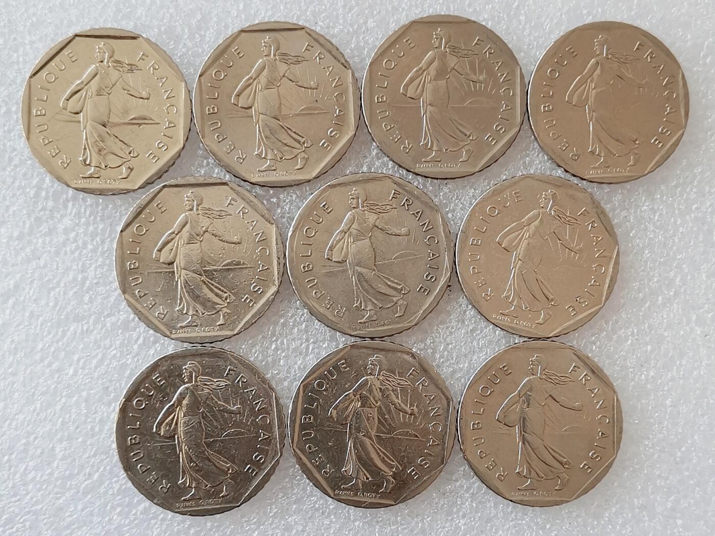 第一海外回流一元起拍收藏 散集专场 第136期. 法国2法郎硬币 10枚